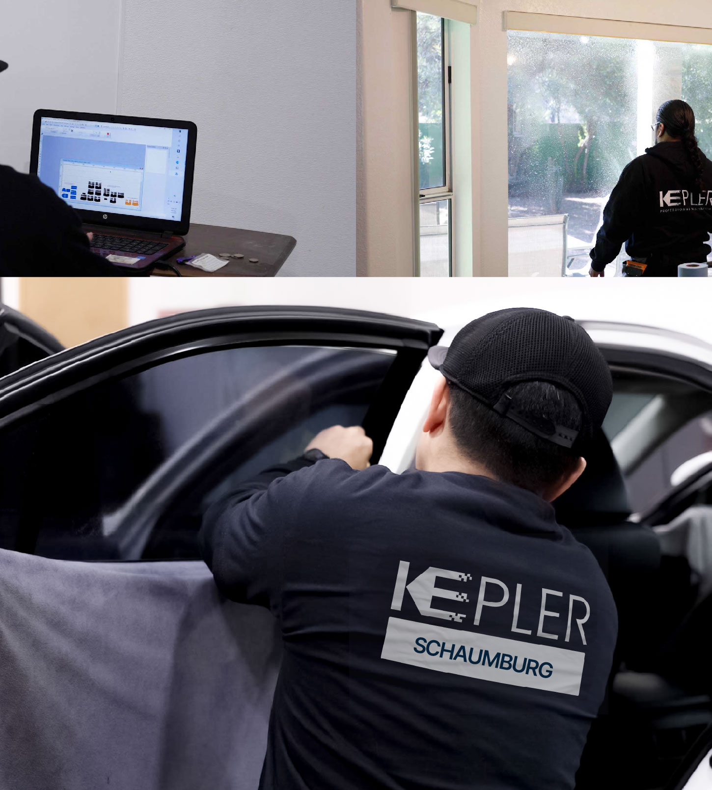 Automotive Window Tinting Expert Applying Film in Schaumburg, Illinois