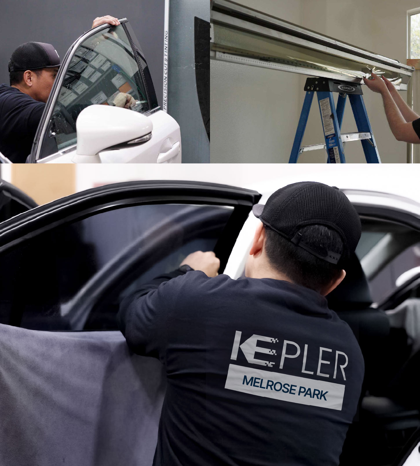 Automotive Window Tinting Expert Applying Film in Melrose Park, Illinois