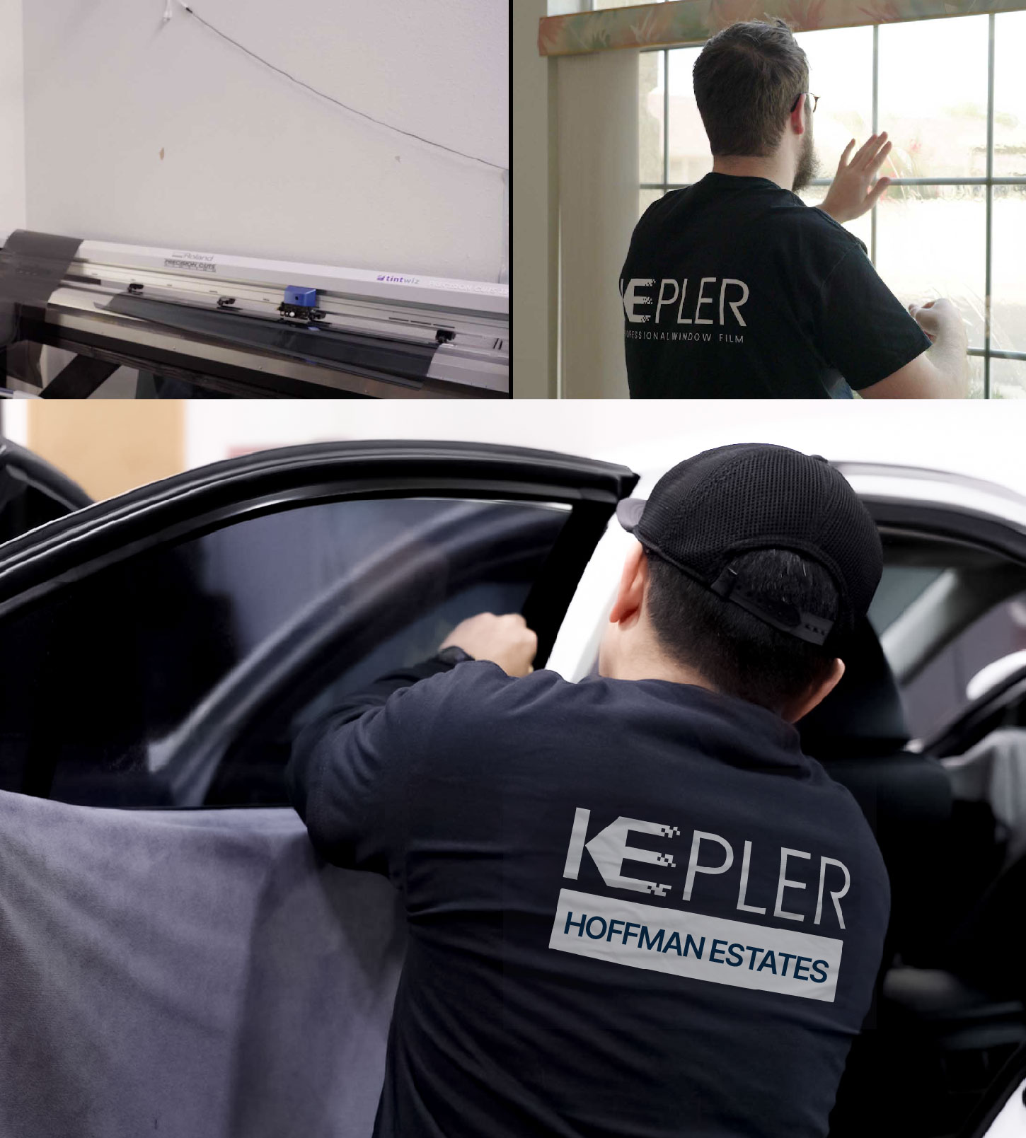 Automotive Window Tinting Expert Applying Film in Hoffman Estates, Illinois