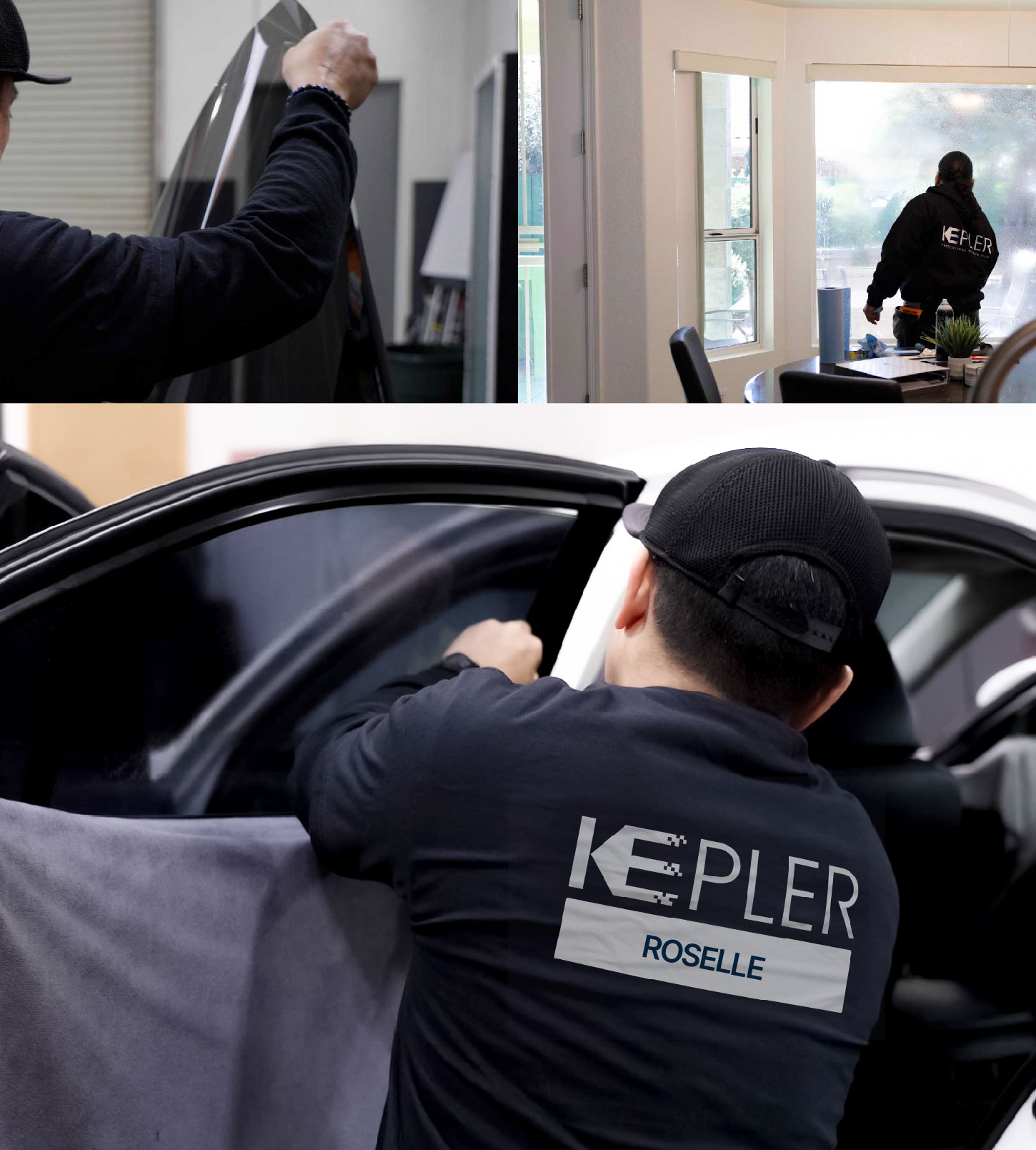 Automotive Window Tinting Expert Applying Film in Roselle, Illinois