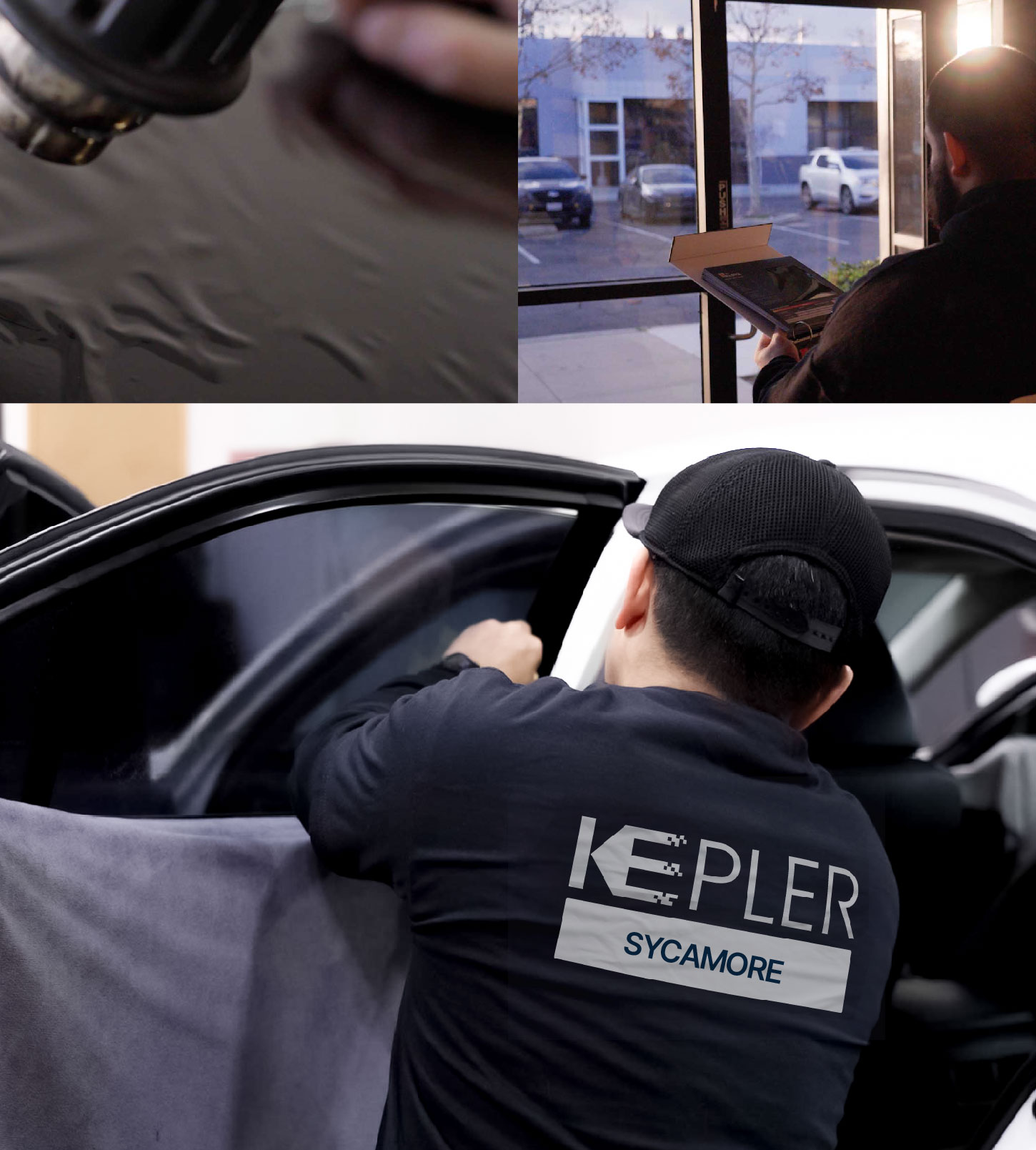 Automotive Window Tinting Expert Applying Film in Sycamore, Illinois