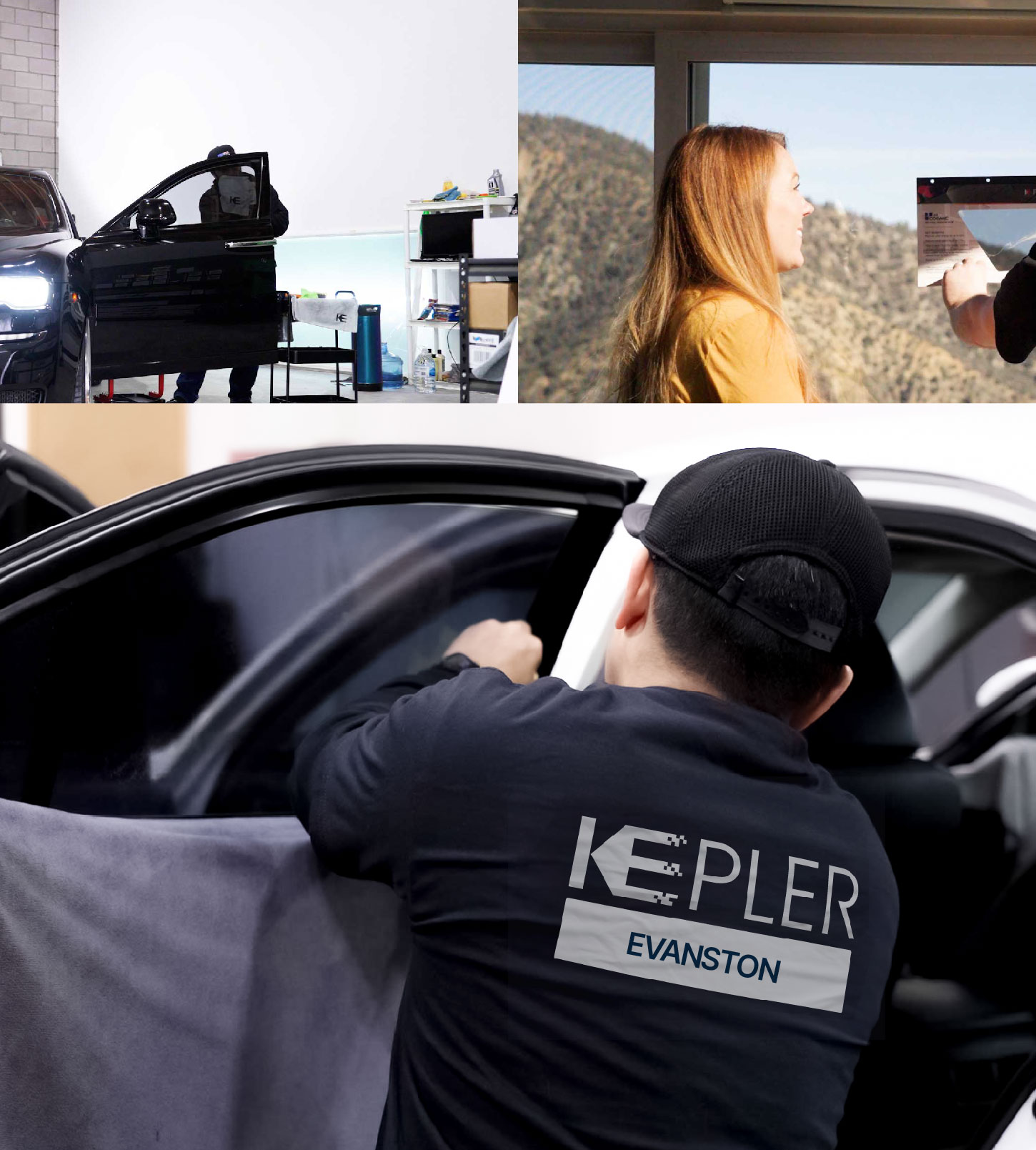 Automotive Window Tinting Expert Applying Film in Evanston, Illinois