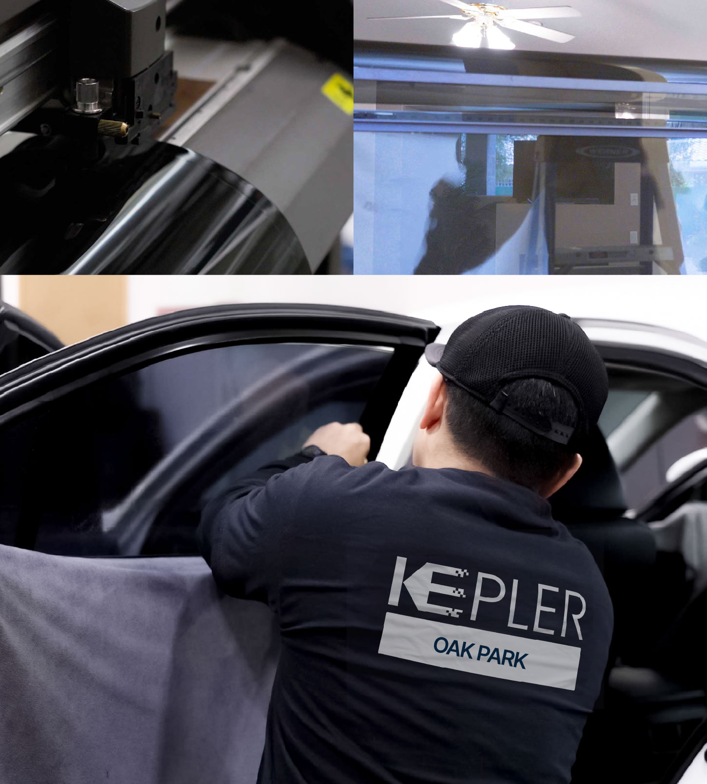 Automotive Window Tinting Expert Applying Film in Oak Park, Illinois