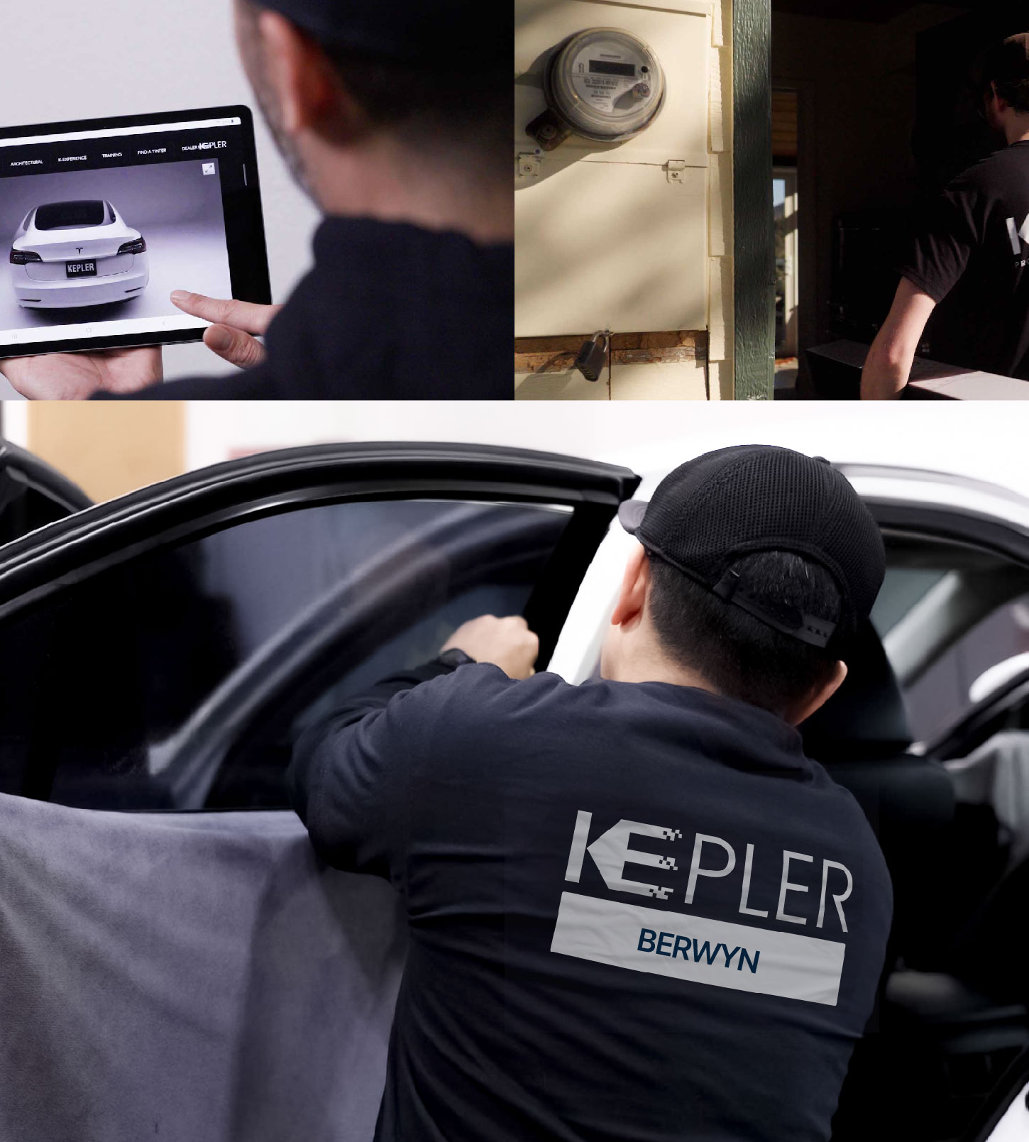 Automotive Window Tinting Expert Applying Film in Berwyn, Illinois