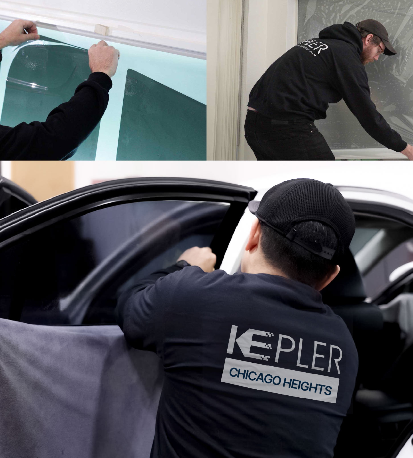 Automotive Window Tinting Expert Applying Film in Chicago Heights, Illinois