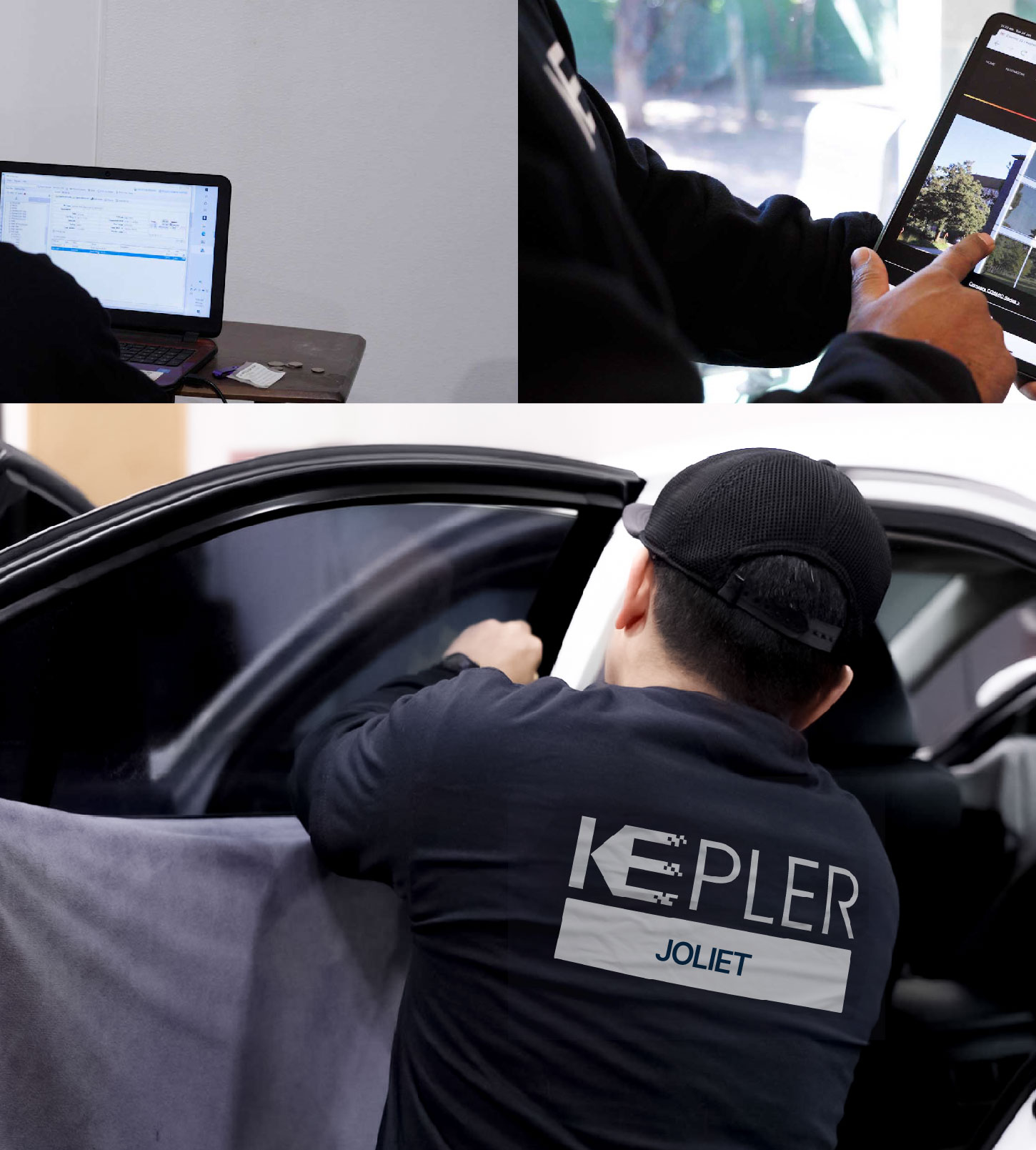 Automotive Window Tinting Expert Applying Film in Joliet, Illinois