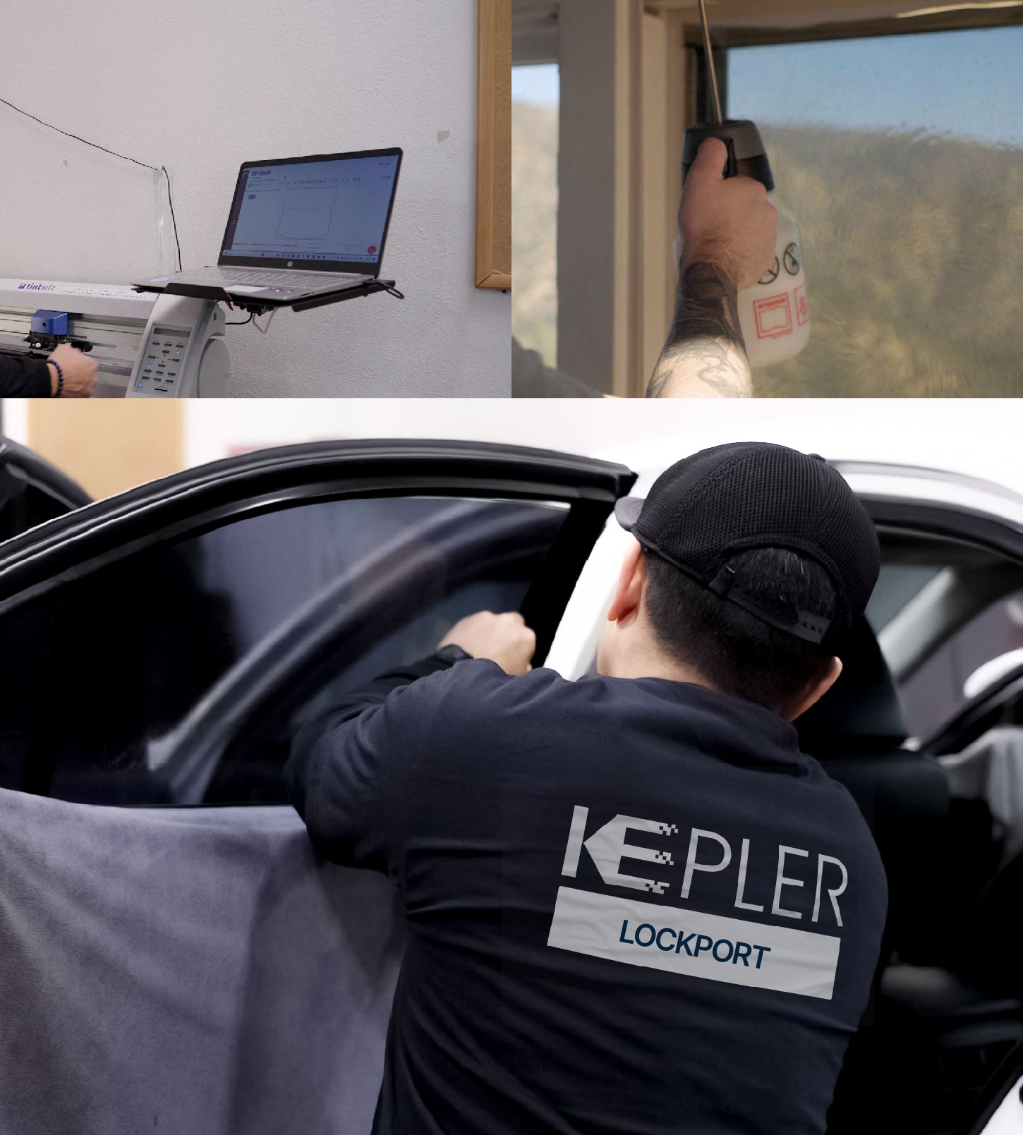 Automotive Window Tinting Expert Applying Film in Lockport, Illinois