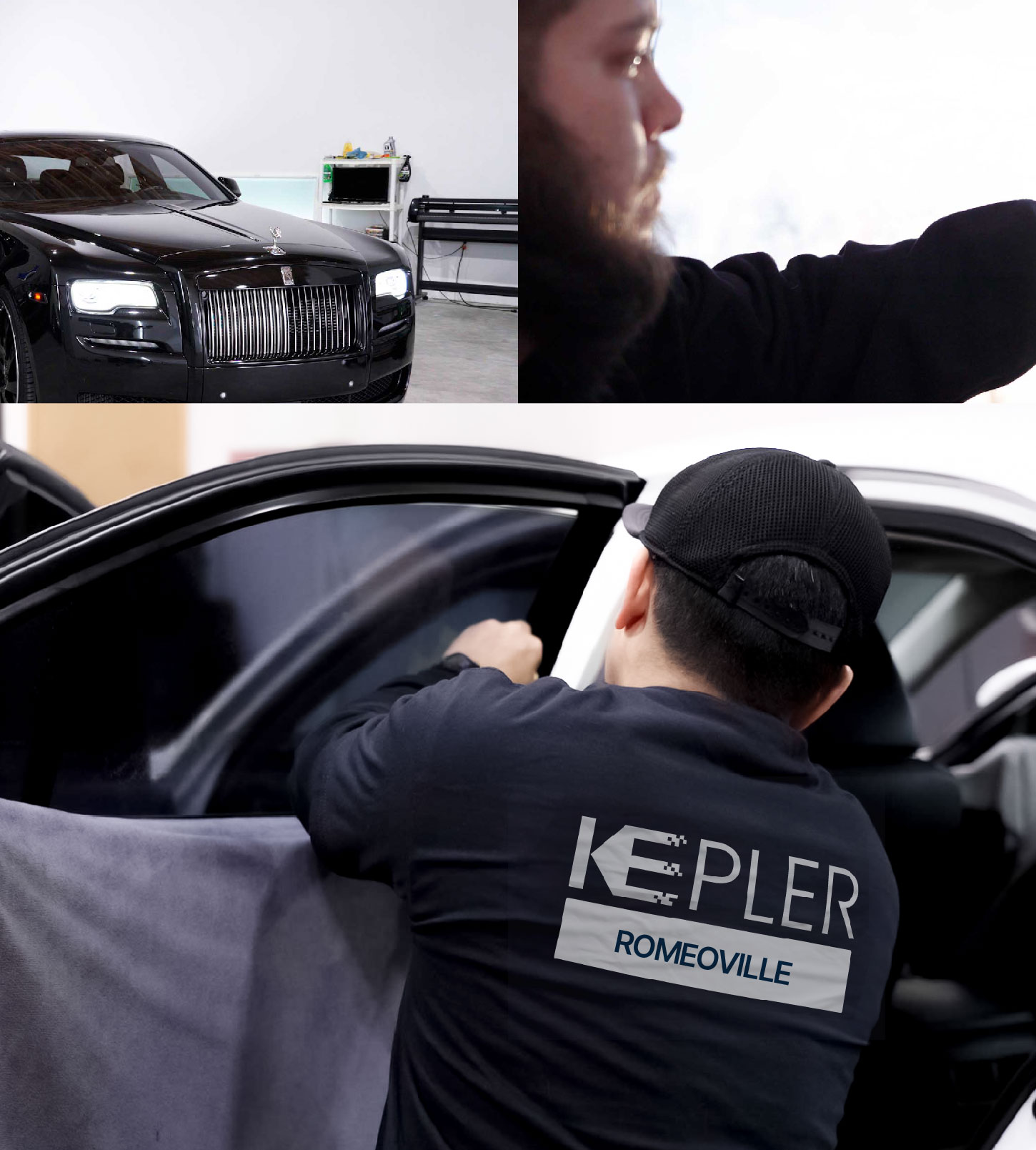 Automotive Window Tinting Expert Applying Film in Romeoville, Illinois