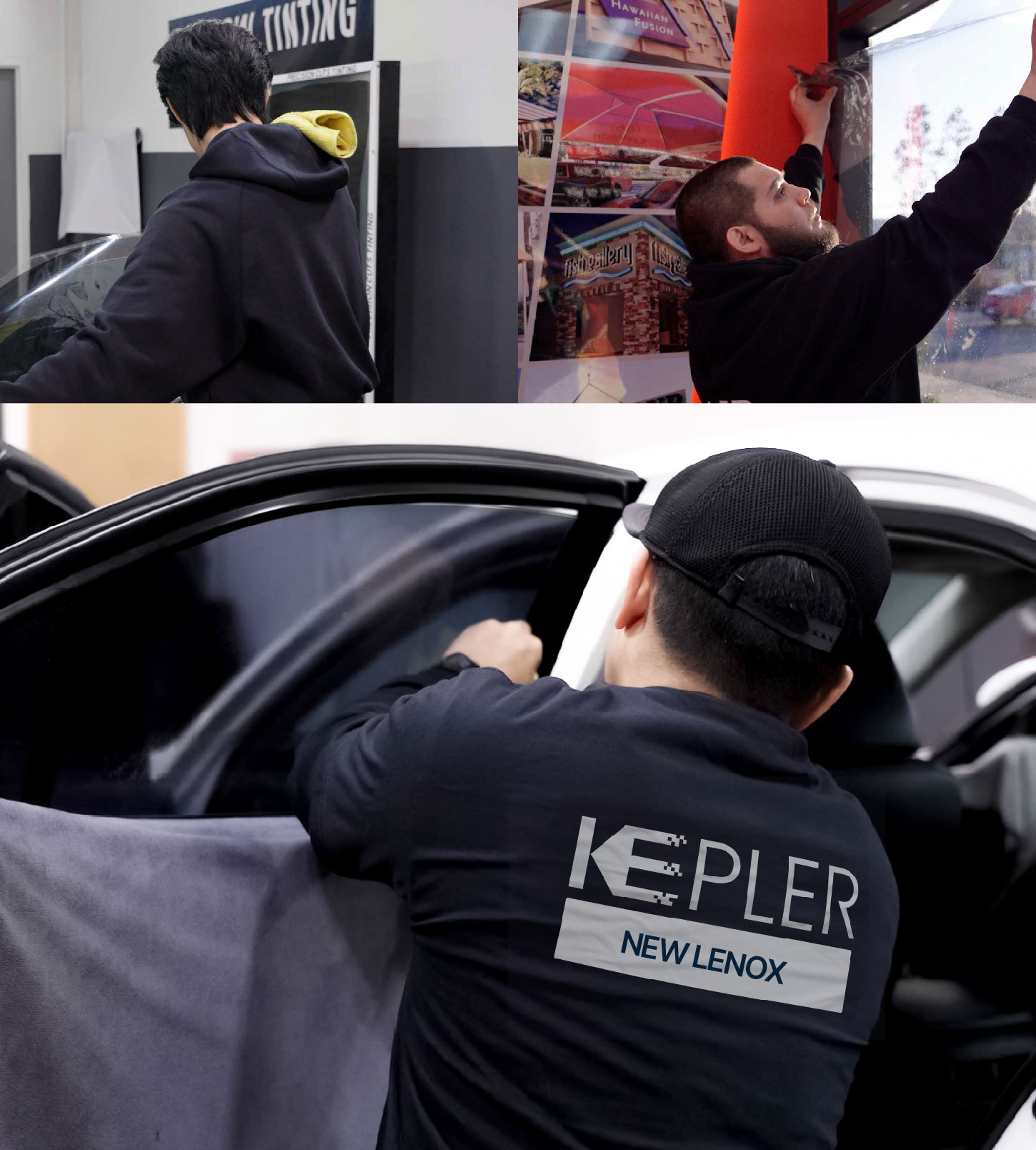 Automotive Window Tinting Expert Applying Film in New Lenox, Illinois