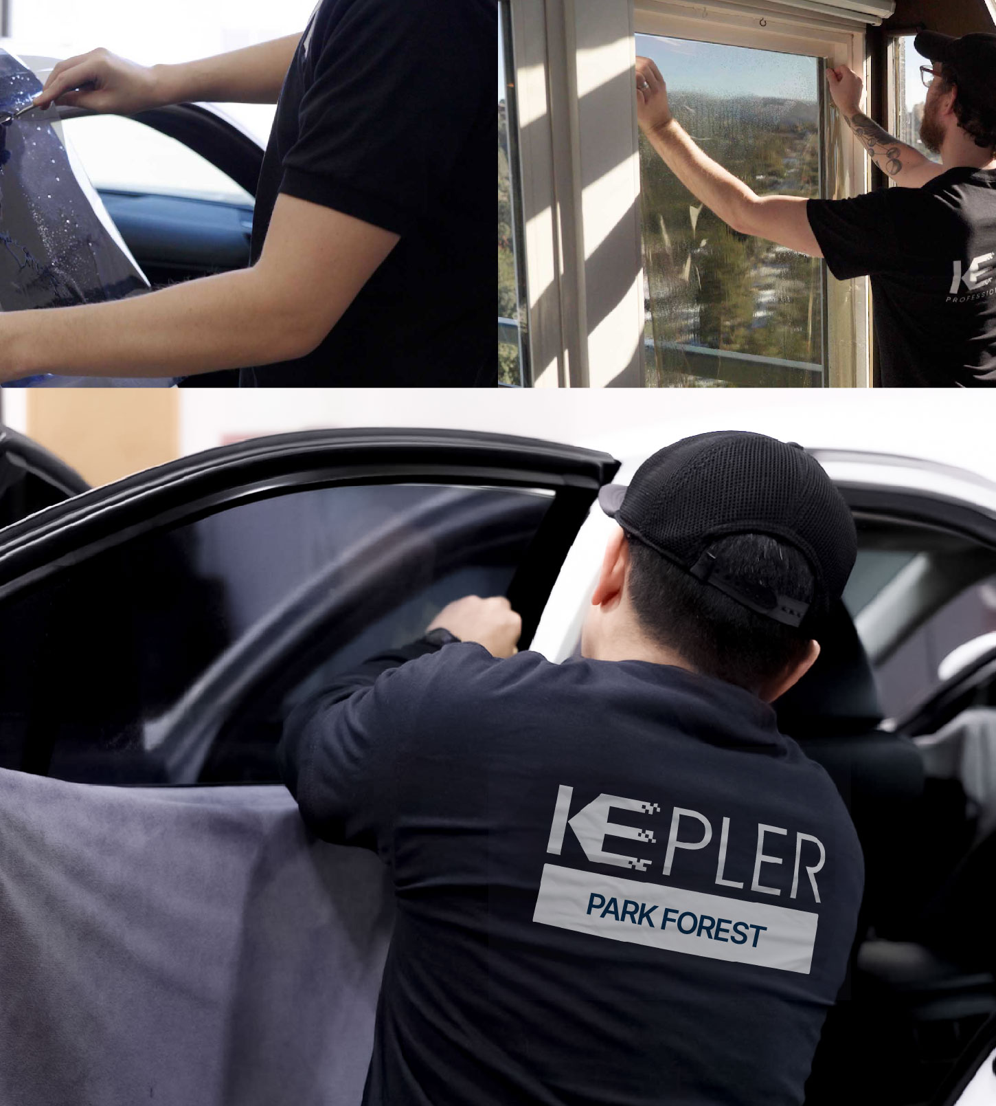 Automotive Window Tinting Expert Applying Film in Park Forest, Illinois