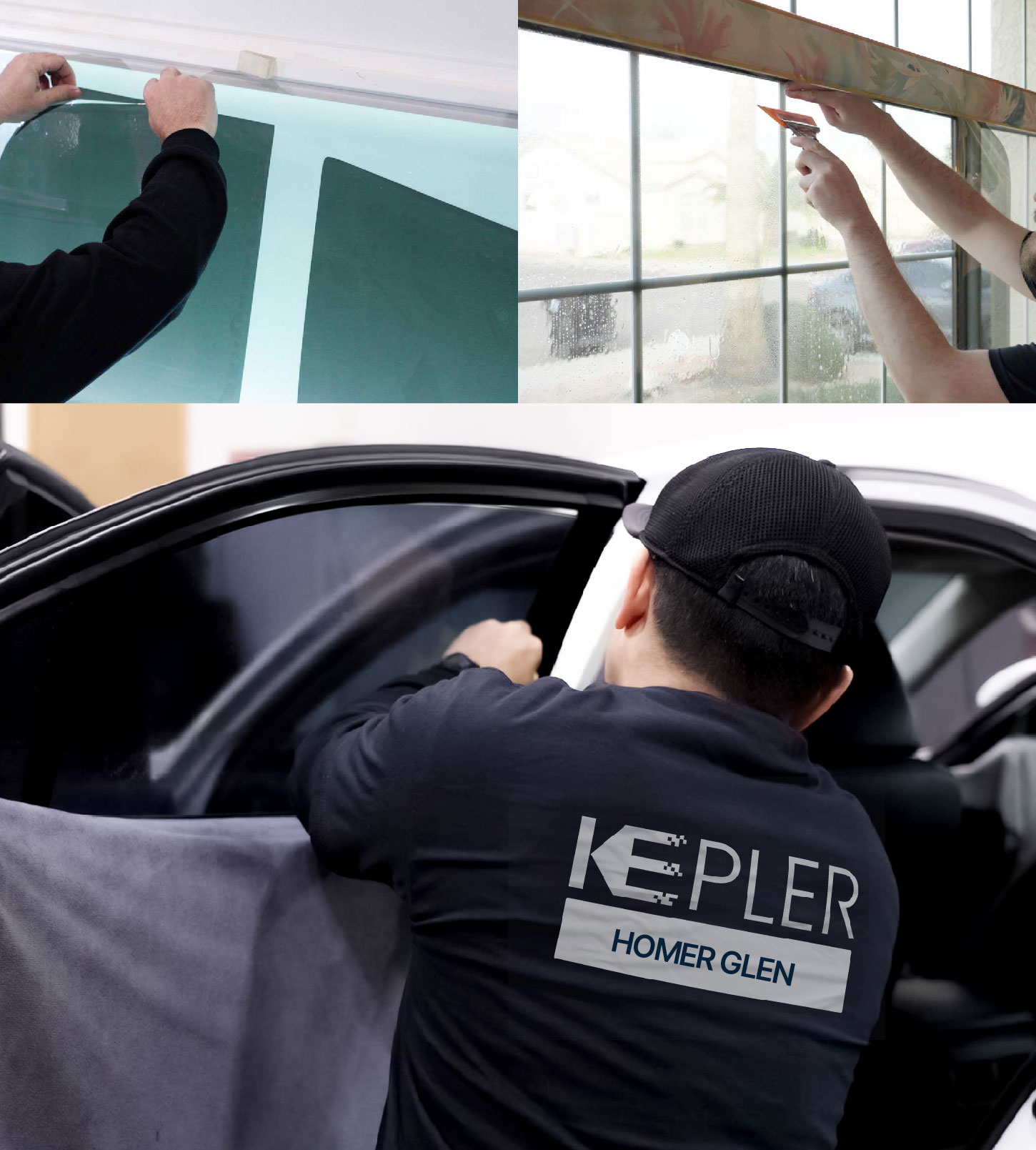 Automotive Window Tinting Expert Applying Film in Homer Glen, Illinois