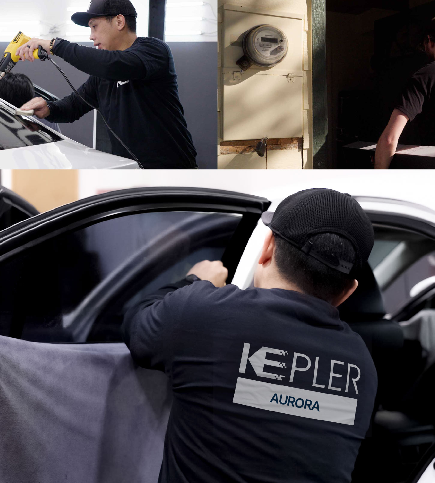 Automotive Window Tinting Expert Applying Film in Aurora, Illinois