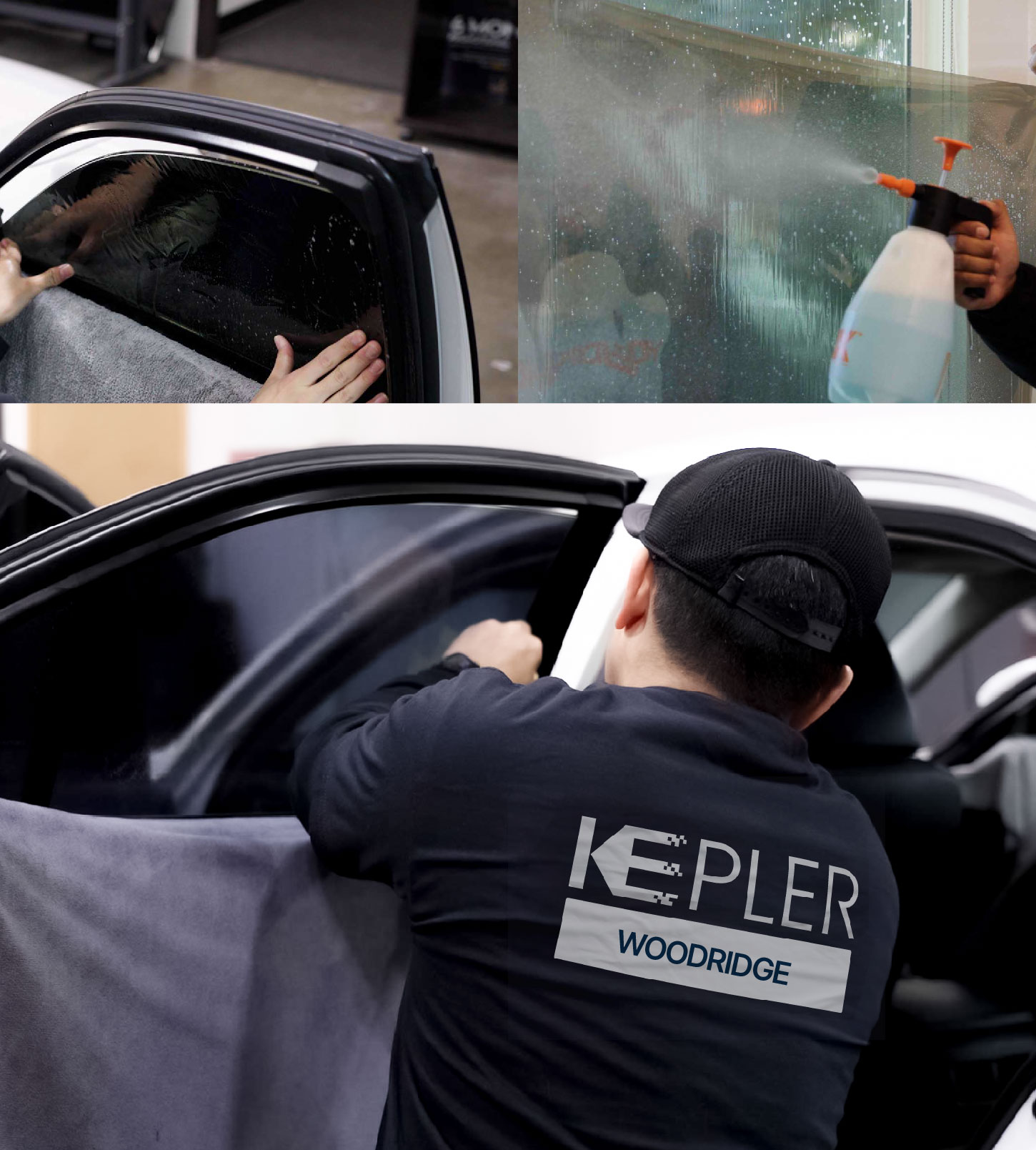 Automotive Window Tinting Expert Applying Film in Woodridge, Illinois