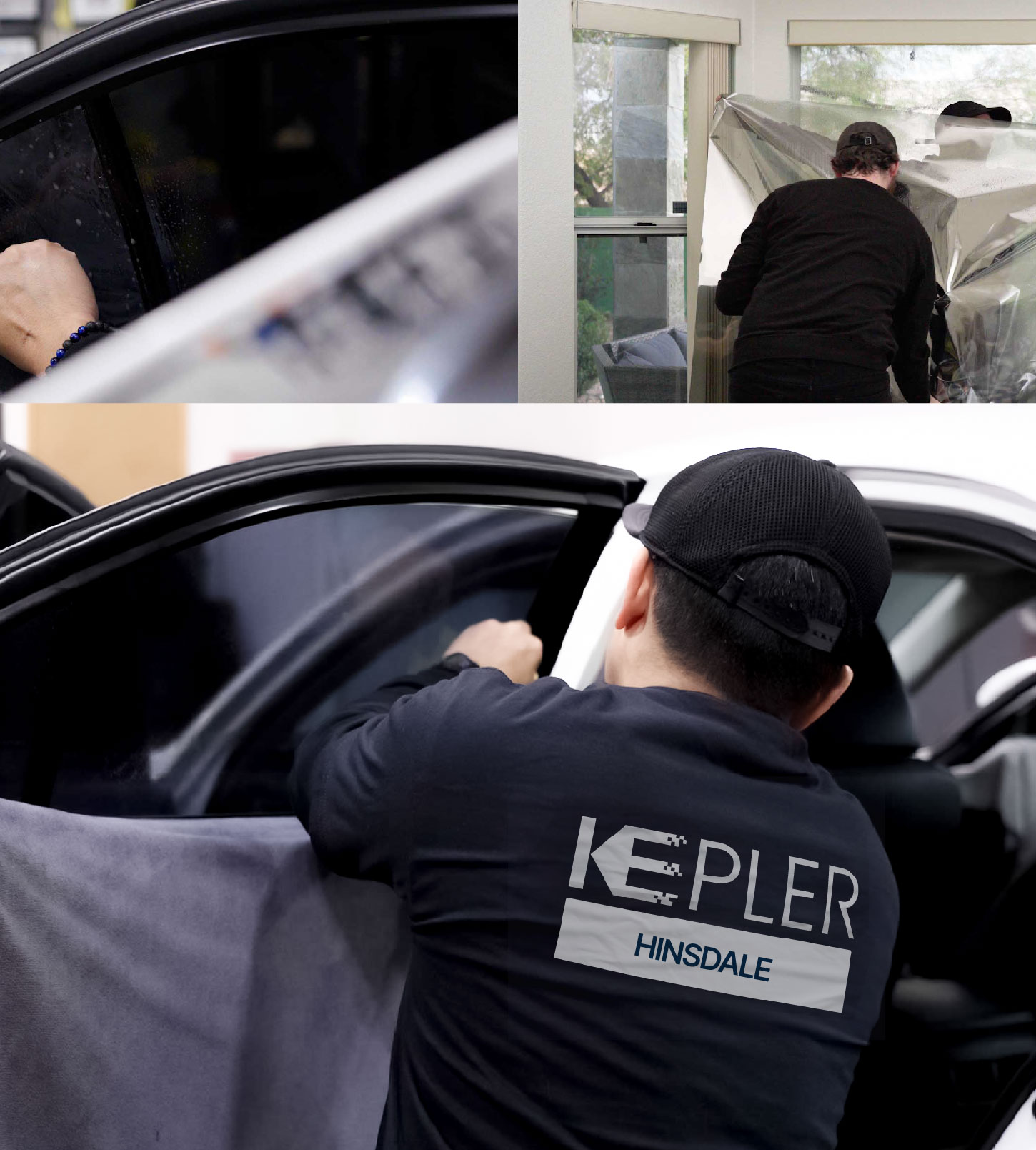 Automotive Window Tinting Expert Applying Film in Hinsdale, Illinois