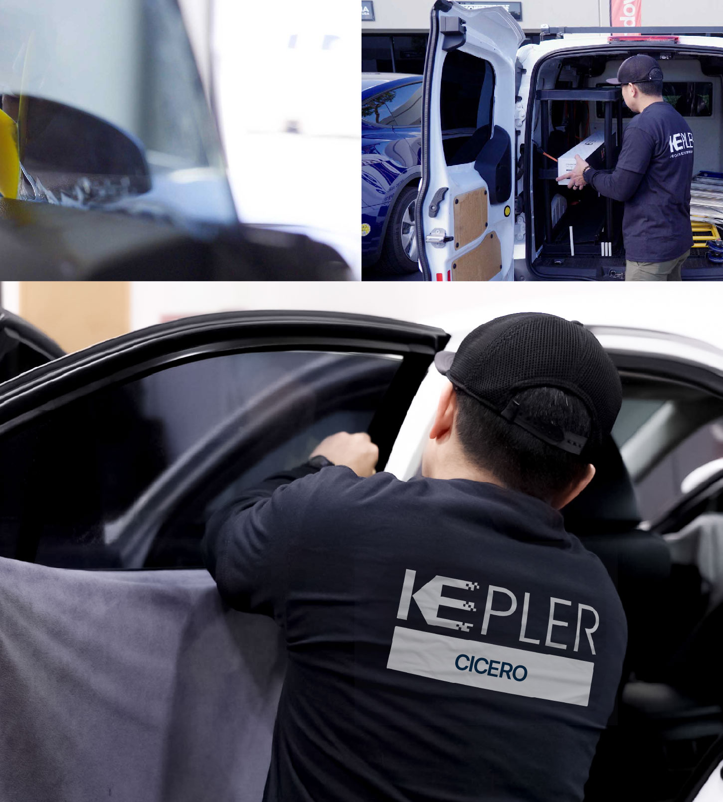 Automotive Window Tinting Expert Applying Film in Cicero, Illinois