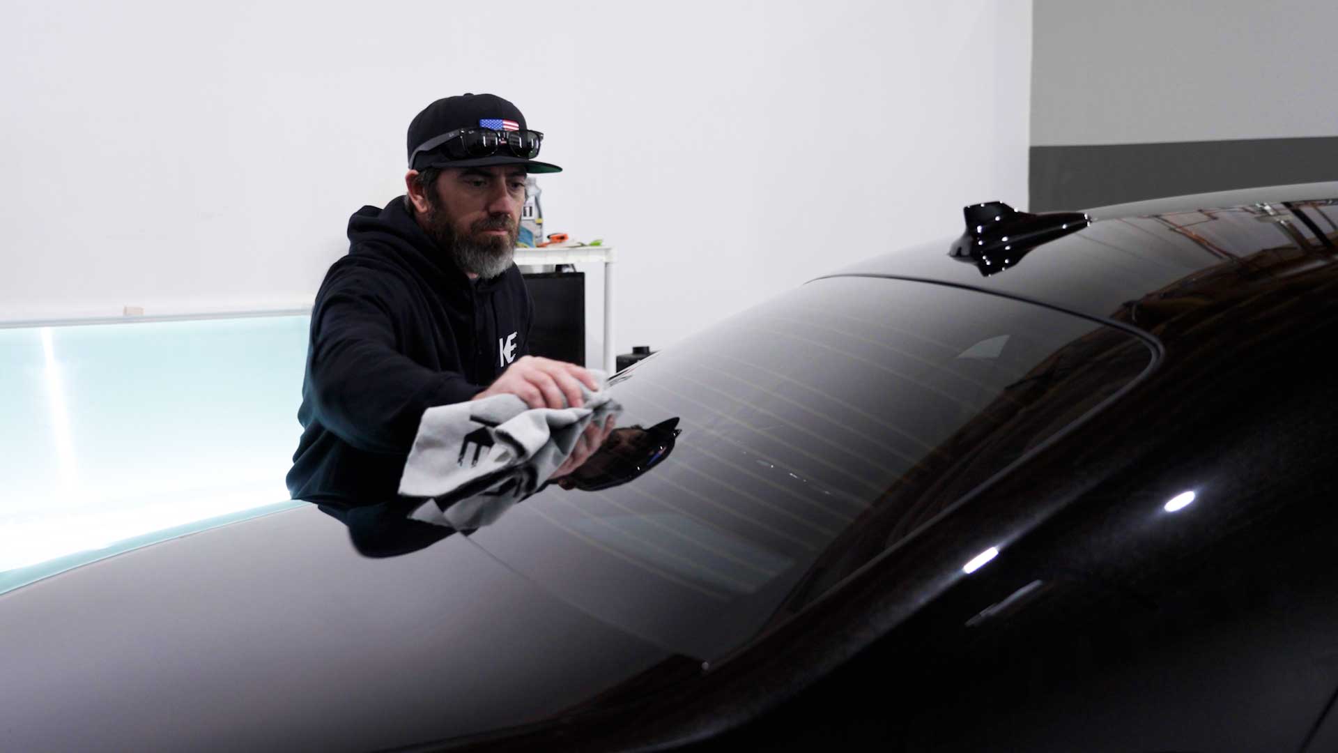 Professional Vehicle Window Tinting being cleaned after tinting in Schertz