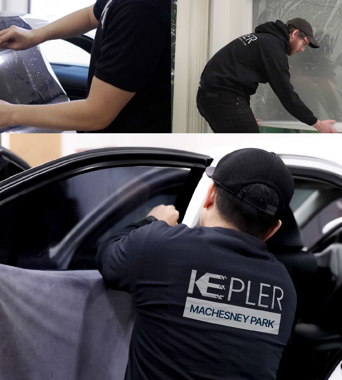 Automotive Window Tinting Expert Applying Film in Machesney Park, Illinois