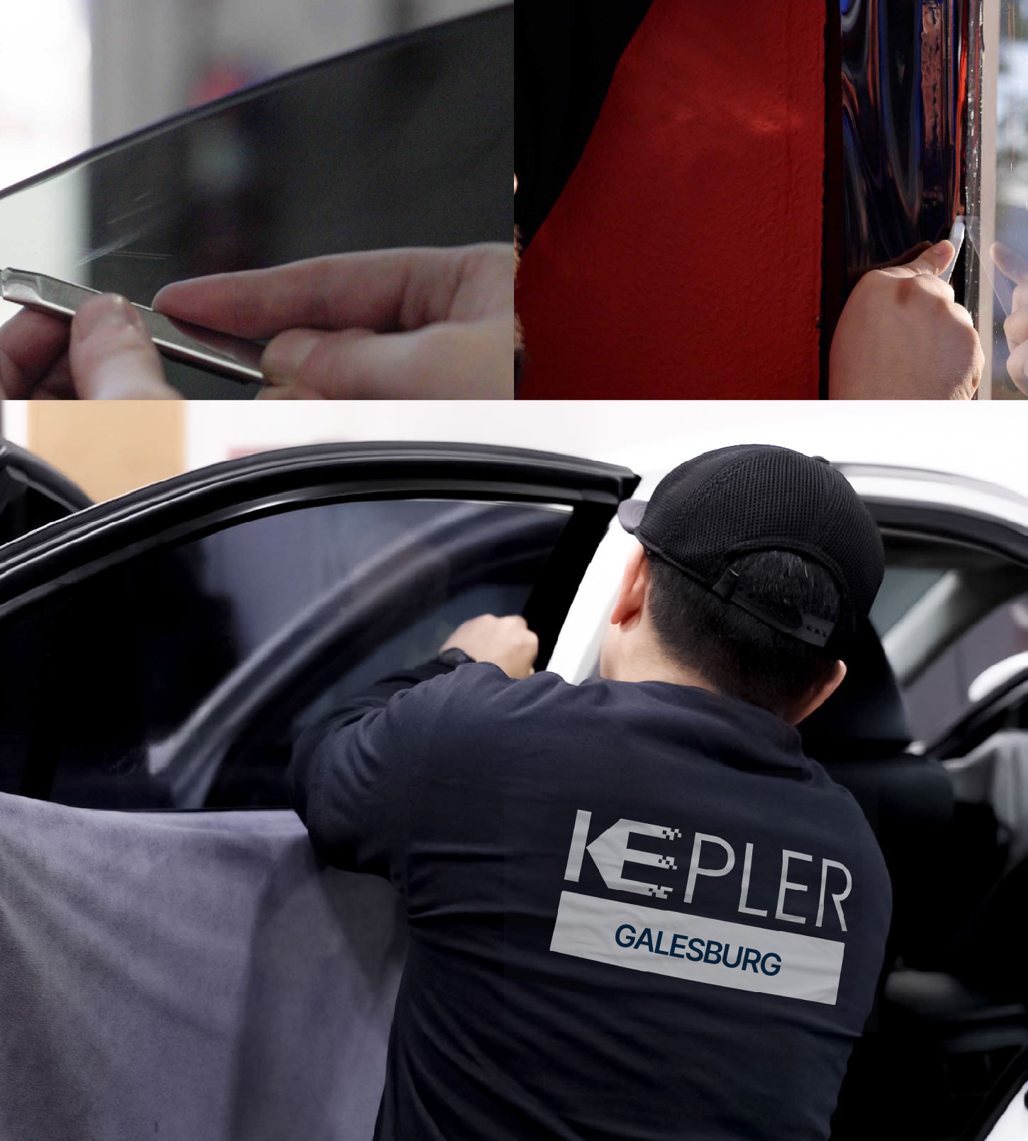 Automotive Window Tinting Expert Applying Film in Galesburg, Illinois