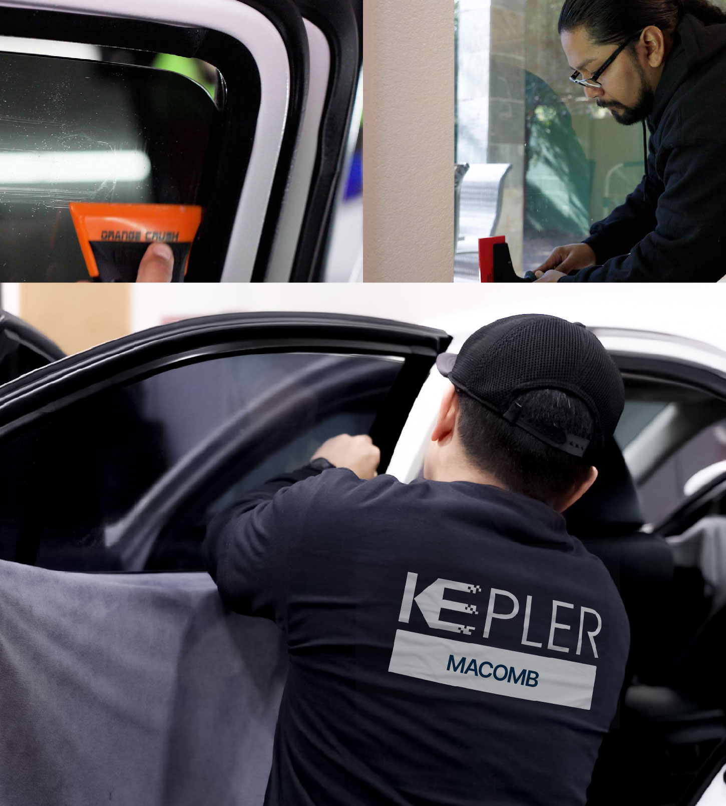 Automotive Window Tinting Expert Applying Film in Macomb, Illinois