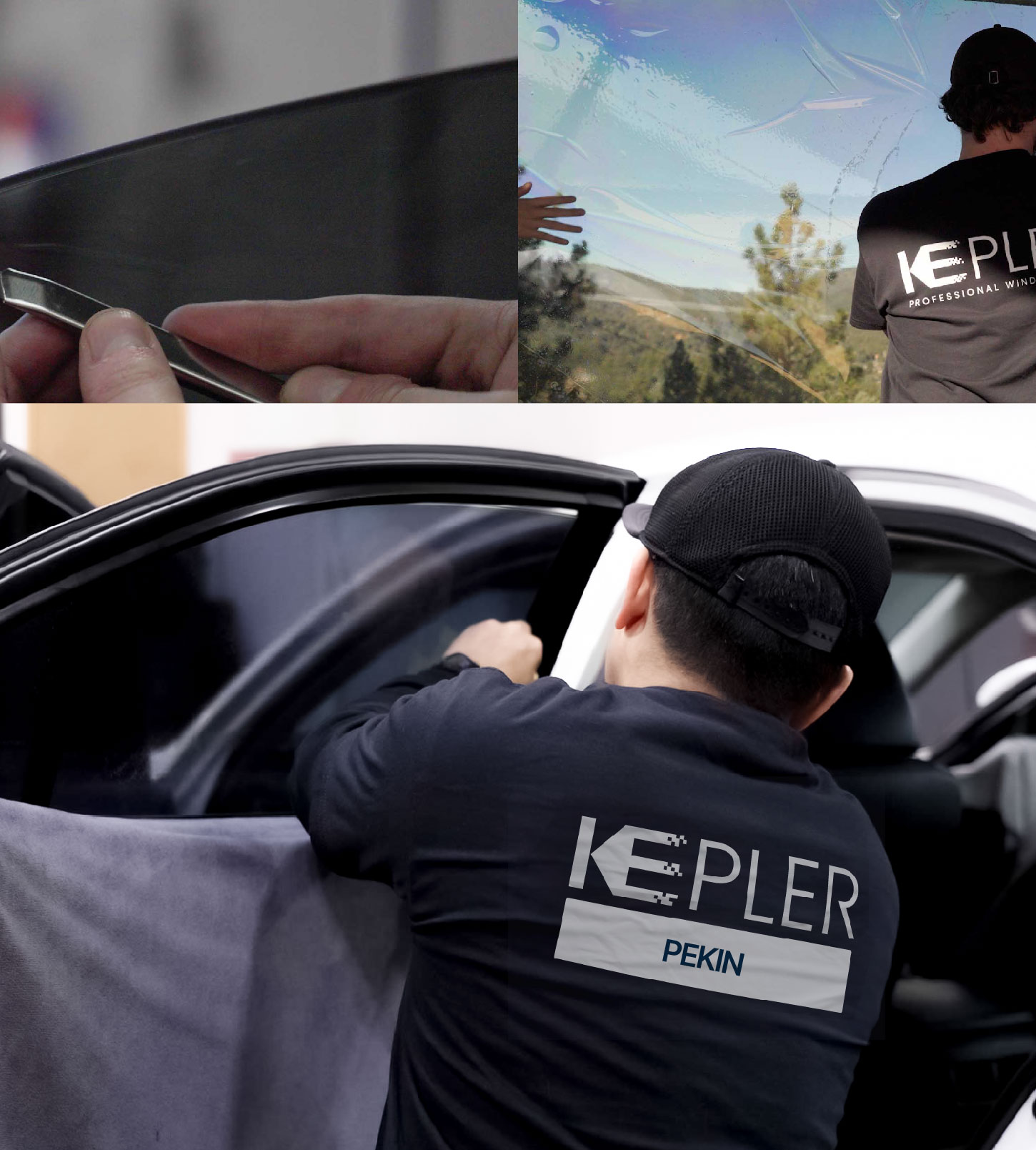 Automotive Window Tinting Expert Applying Film in Pekin, Illinois