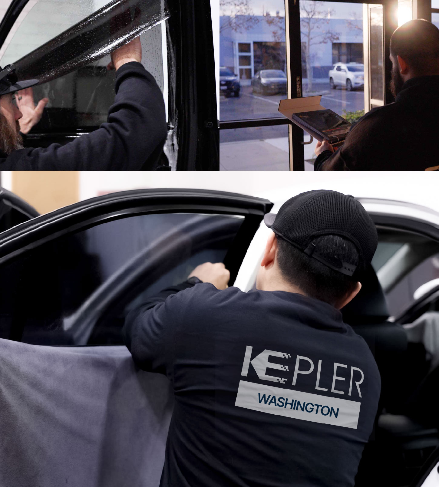 Automotive Window Tinting Expert Applying Film in Washington, Illinois