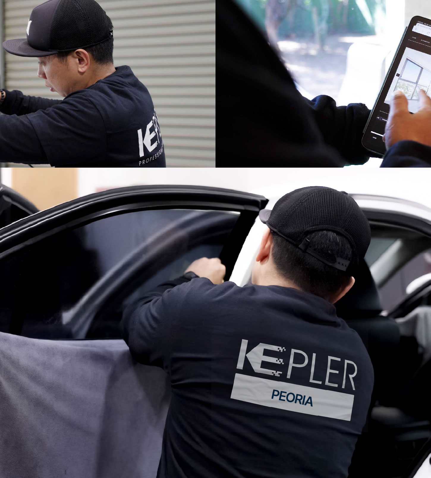 Automotive Window Tinting Expert Applying Film in Peoria, Illinois
