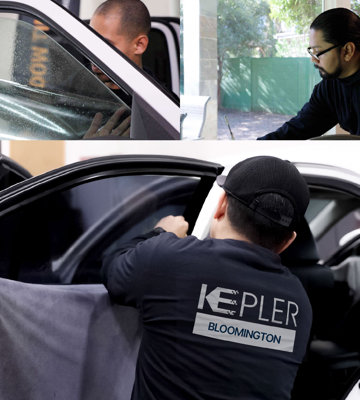 Automotive Window Tinting Expert Applying Film in Bloomington, Illinois