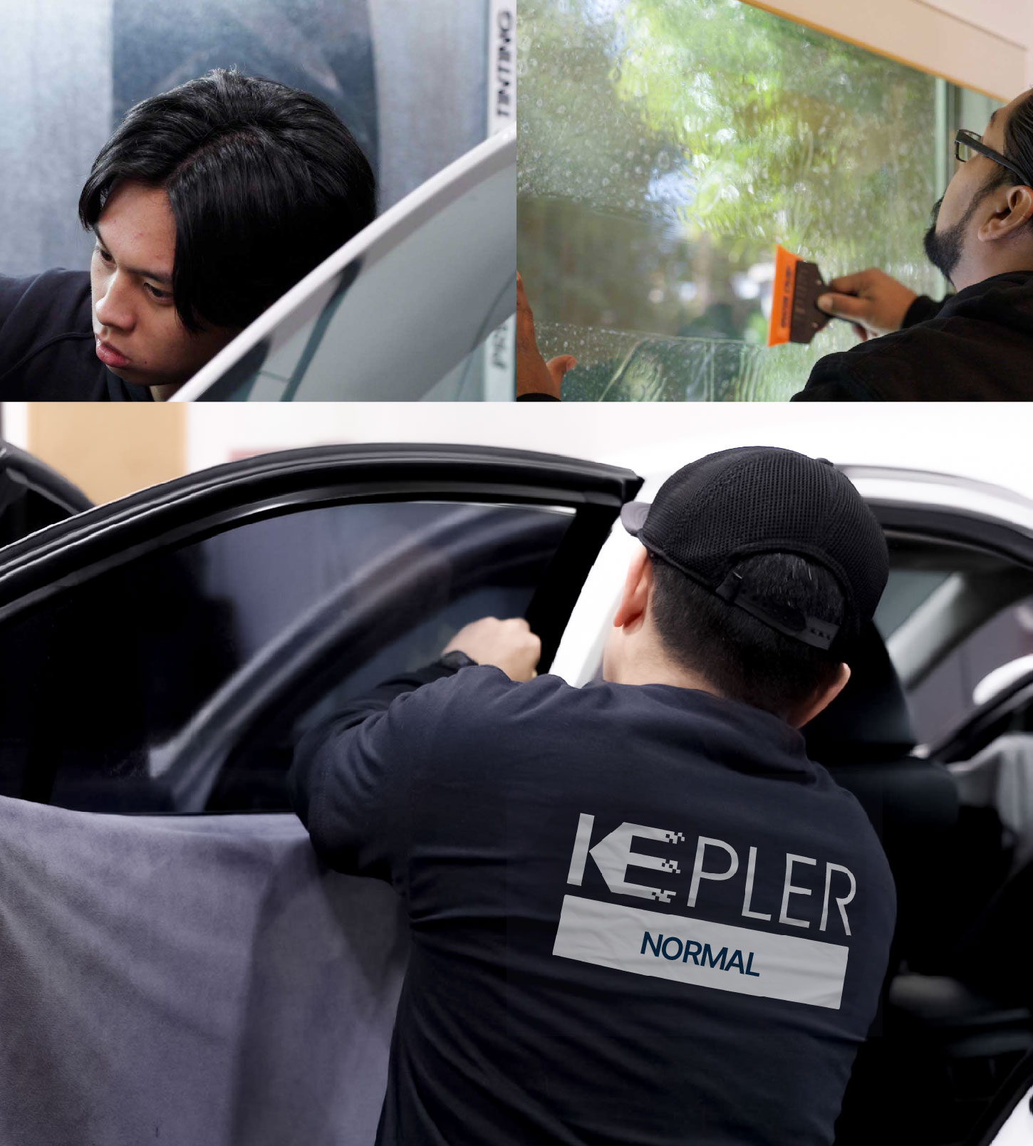 Automotive Window Tinting Expert Applying Film in Normal, Illinois