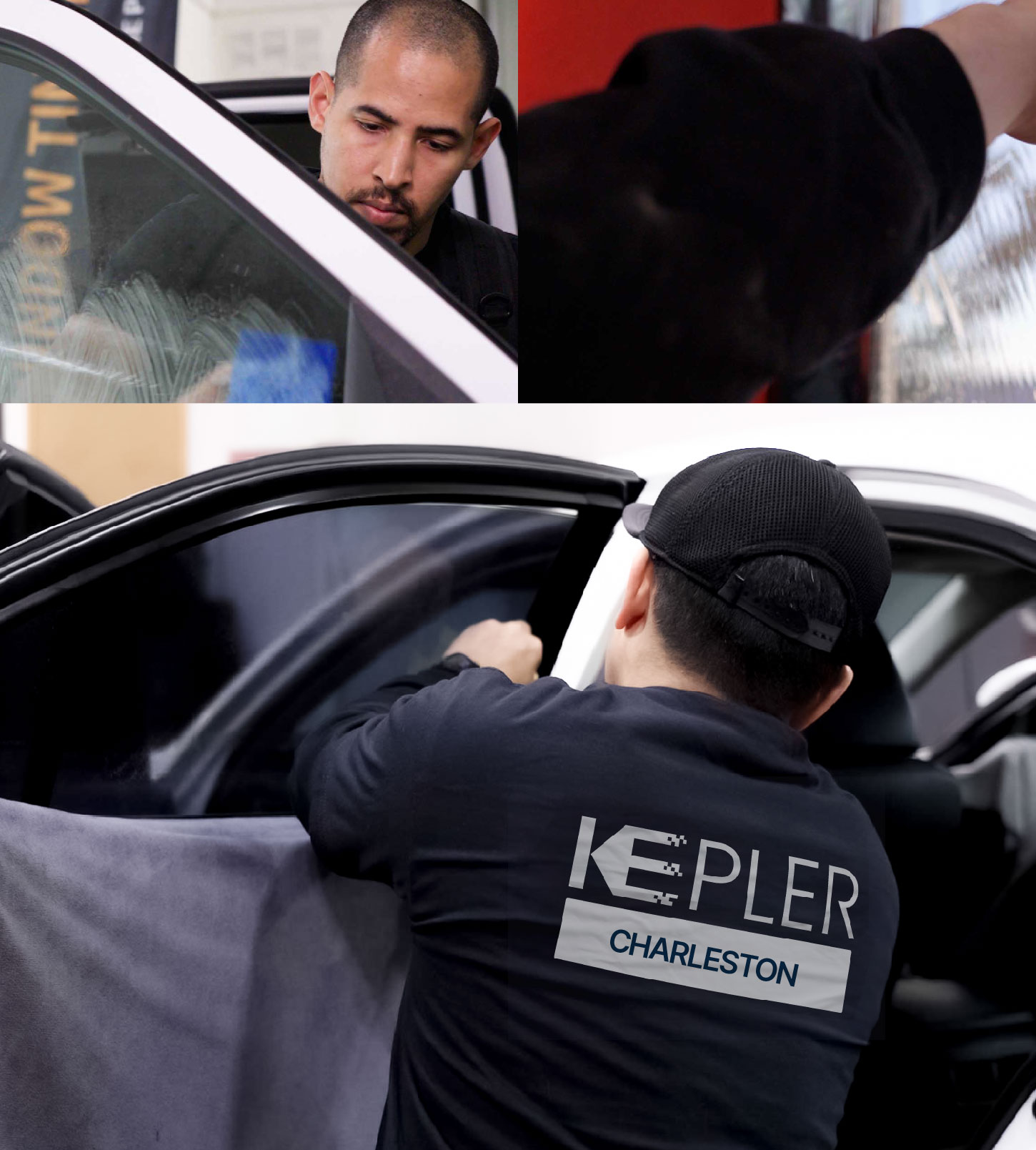 Automotive Window Tinting Expert Applying Film in Charleston, Illinois