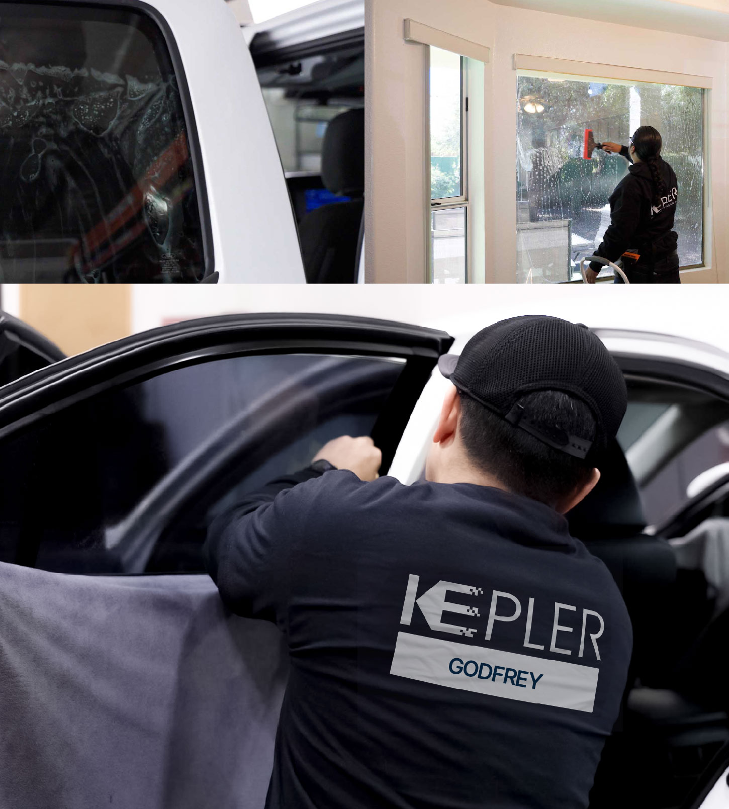 Automotive Window Tinting Expert Applying Film in Godfrey, Illinois