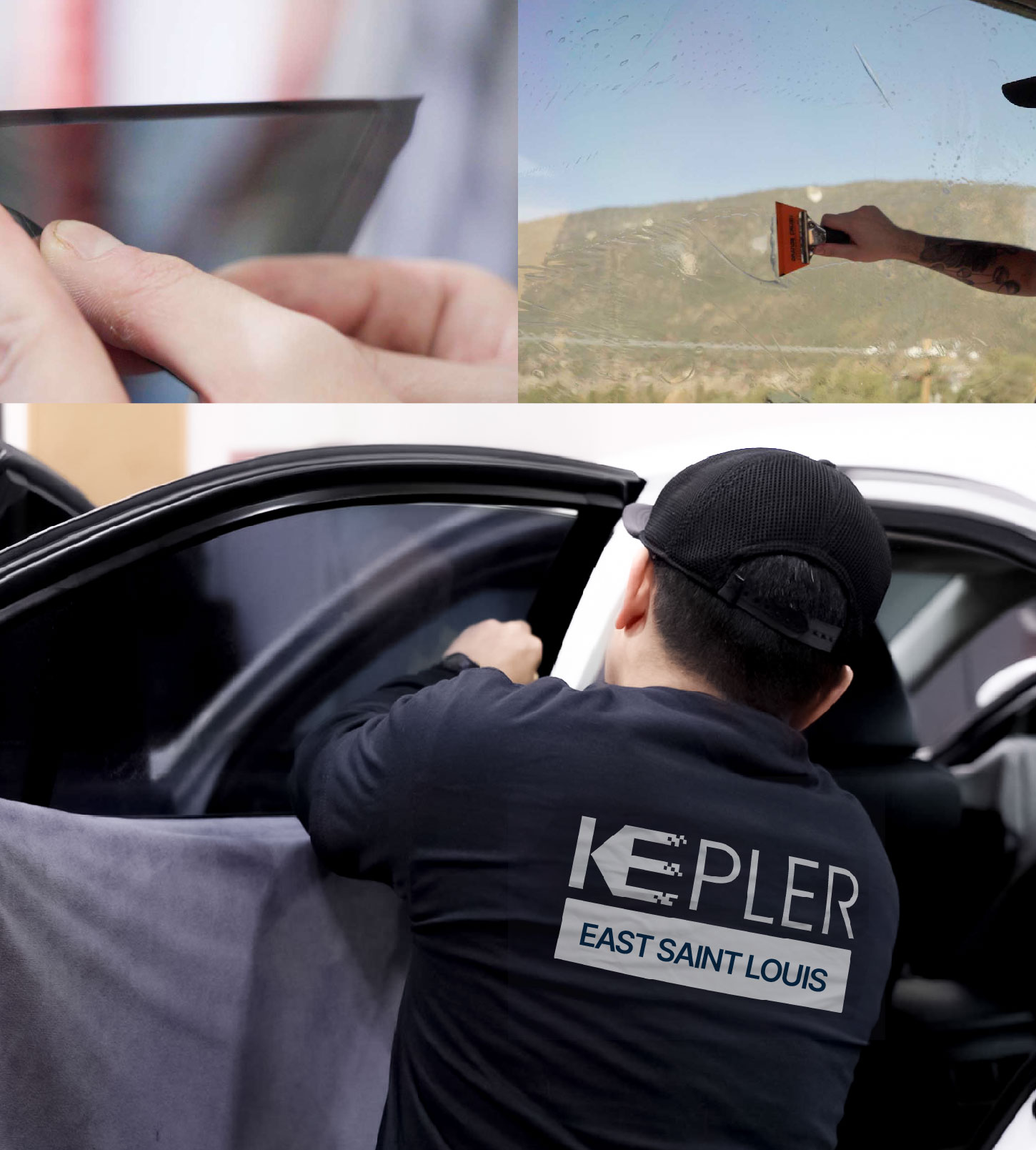 Automotive Window Tinting Expert Applying Film in East Saint Louis, Illinois