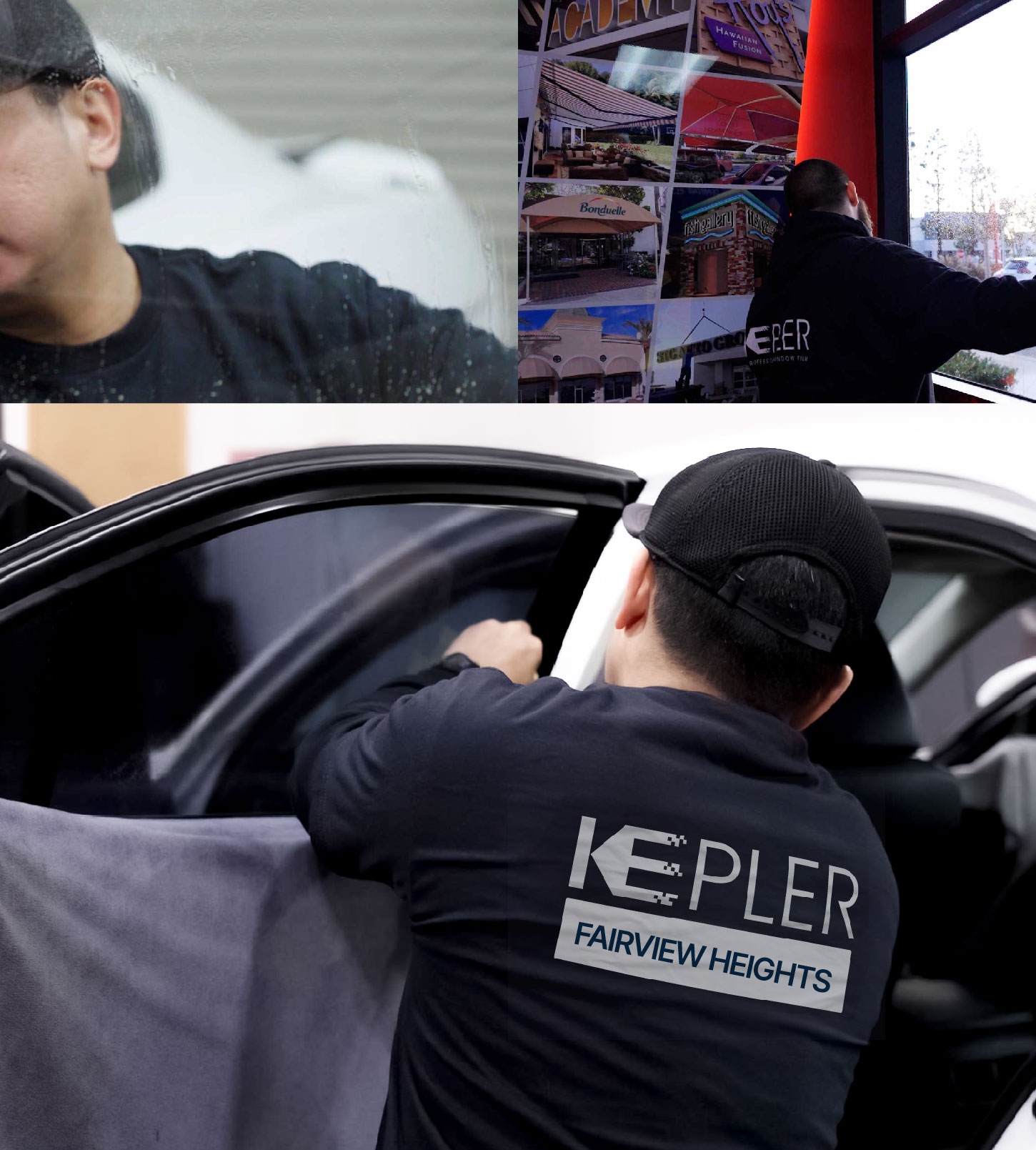 Automotive Window Tinting Expert Applying Film in Fairview Heights, Illinois
