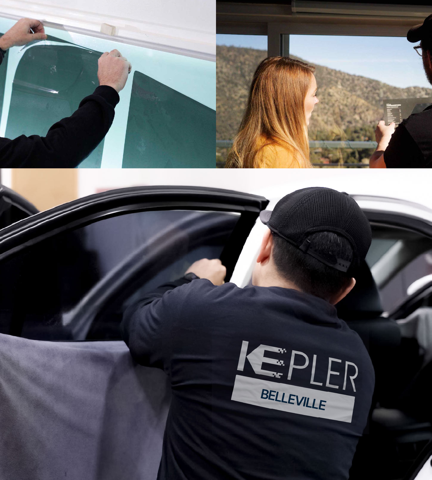 Automotive Window Tinting Expert Applying Film in Belleville, Illinois