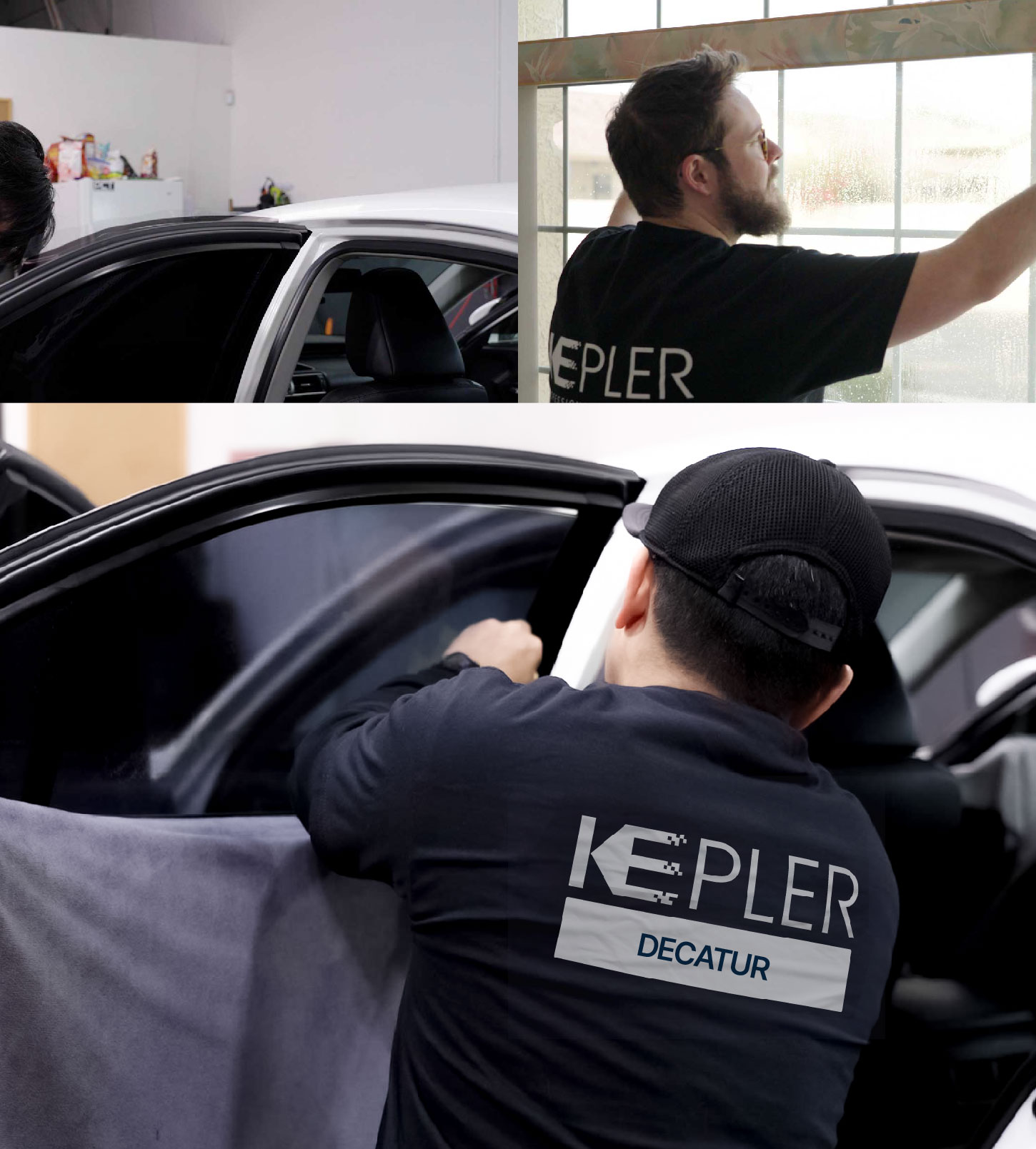 Automotive Window Tinting Expert Applying Film in Decatur, Illinois