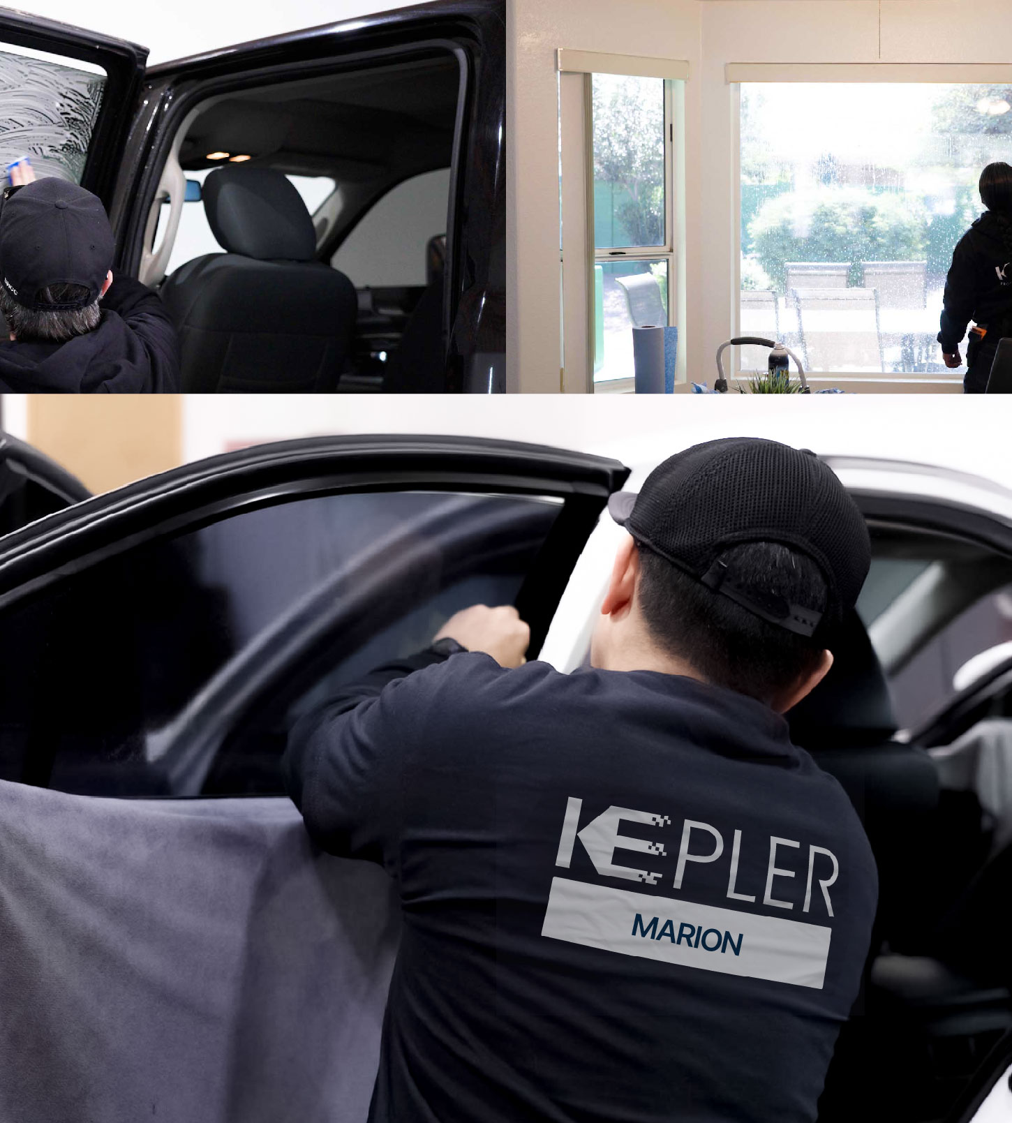 Automotive Window Tinting Expert Applying Film in Marion, Illinois