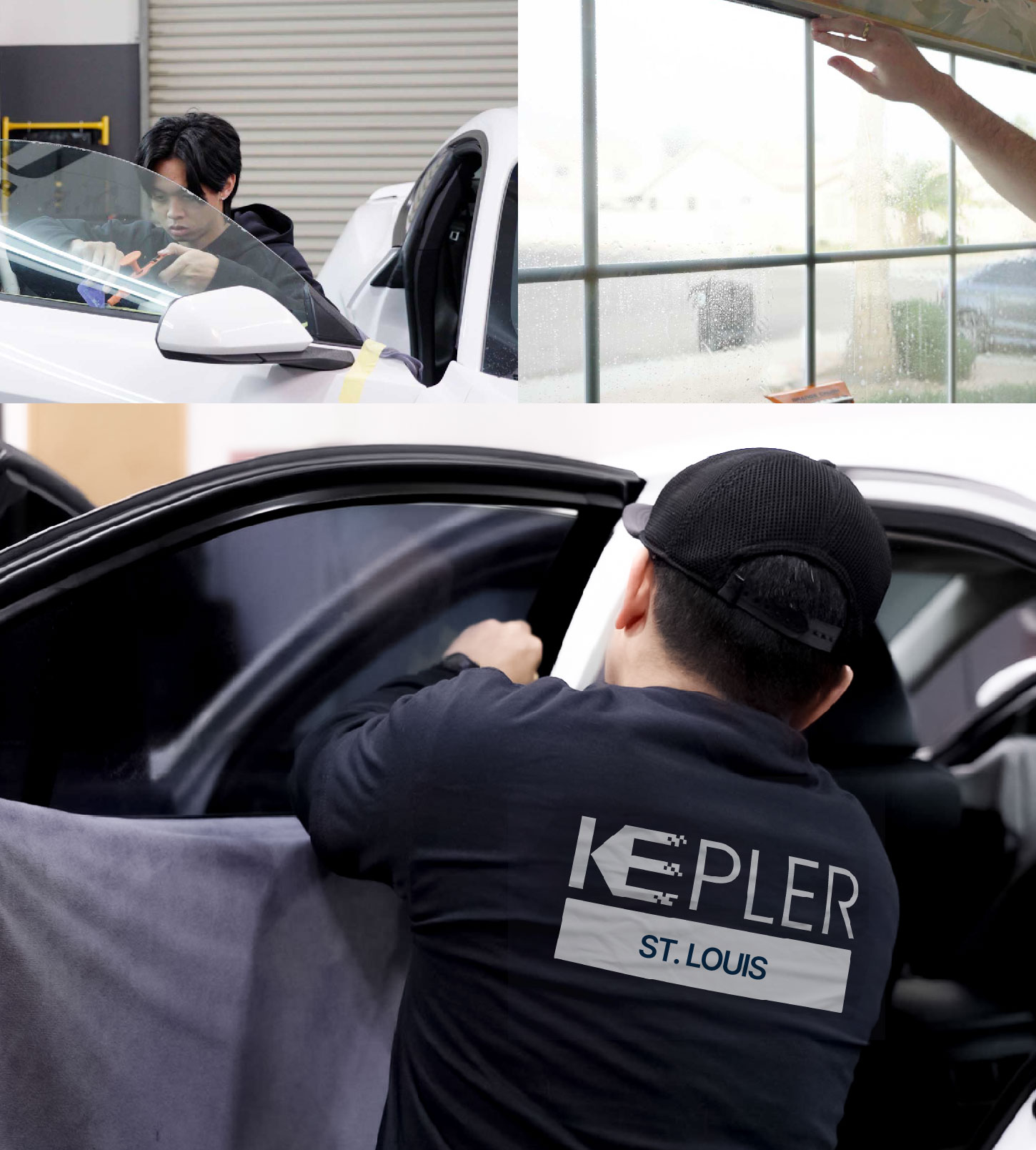 Automotive Window Tinting Expert Applying Film in St. Louis, Missouri