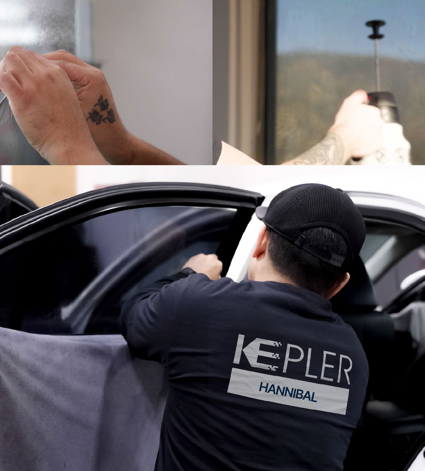 Automotive Window Tinting Expert Applying Film in Hannibal, Missouri