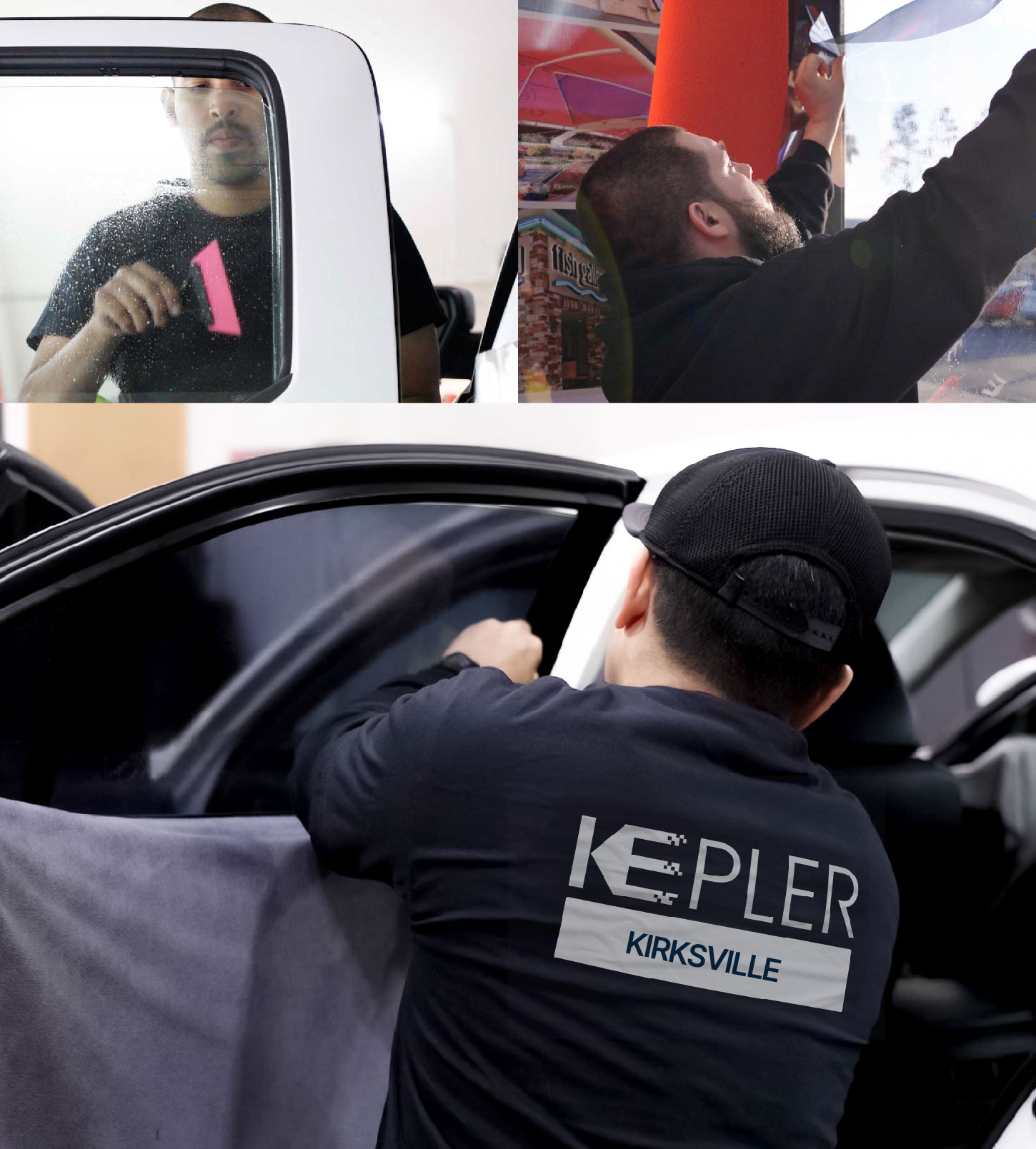 Automotive Window Tinting Expert Applying Film in Kirksville, Missouri