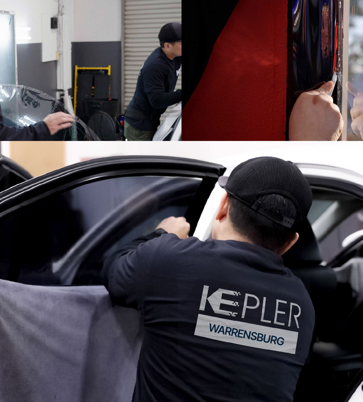 Automotive Window Tinting Expert Applying Film in Warrensburg, Missouri