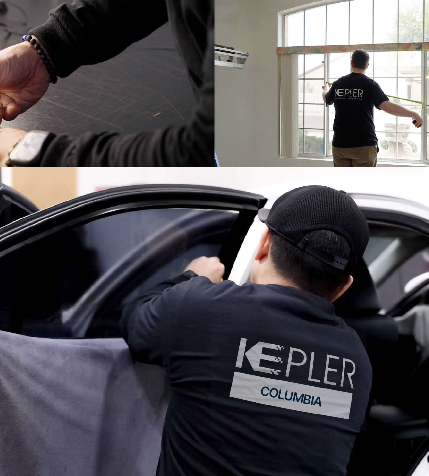 Automotive Window Tinting Expert Applying Film in Columbia, Missouri
