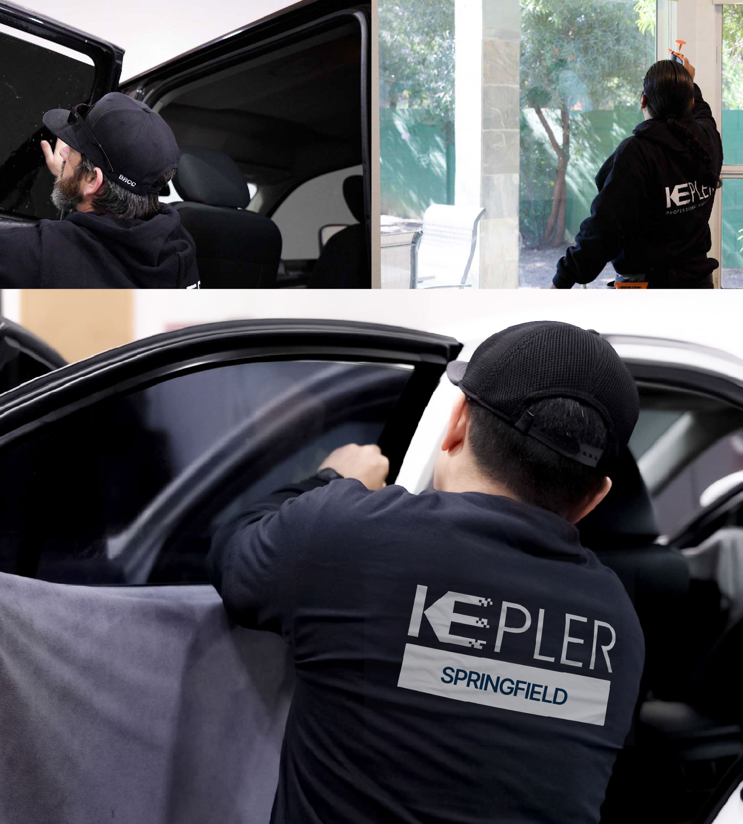 Automotive Window Tinting Expert Applying Film in Springfield, Missouri