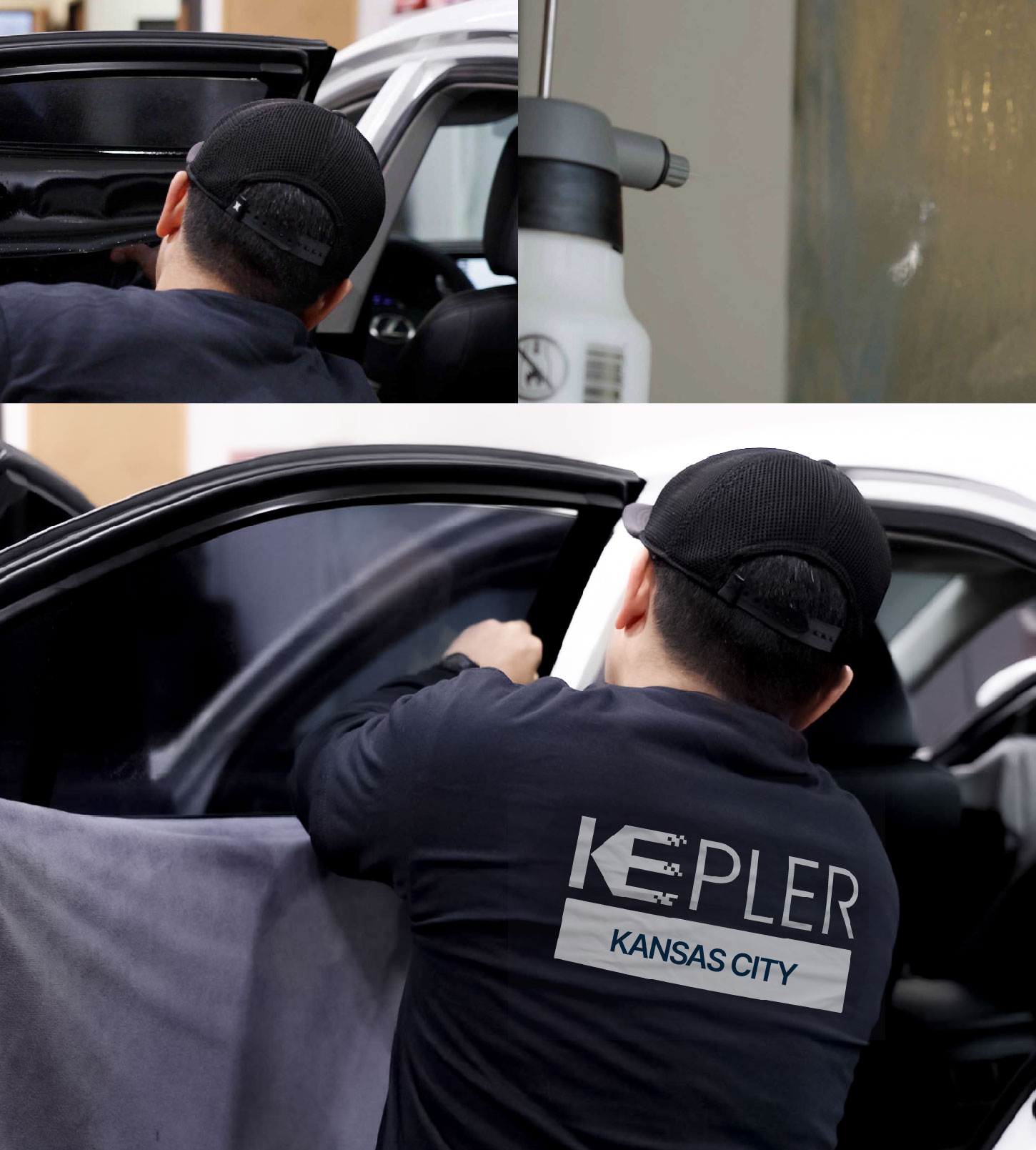 Automotive Window Tinting Expert Applying Film in Kansas City, Kansas
