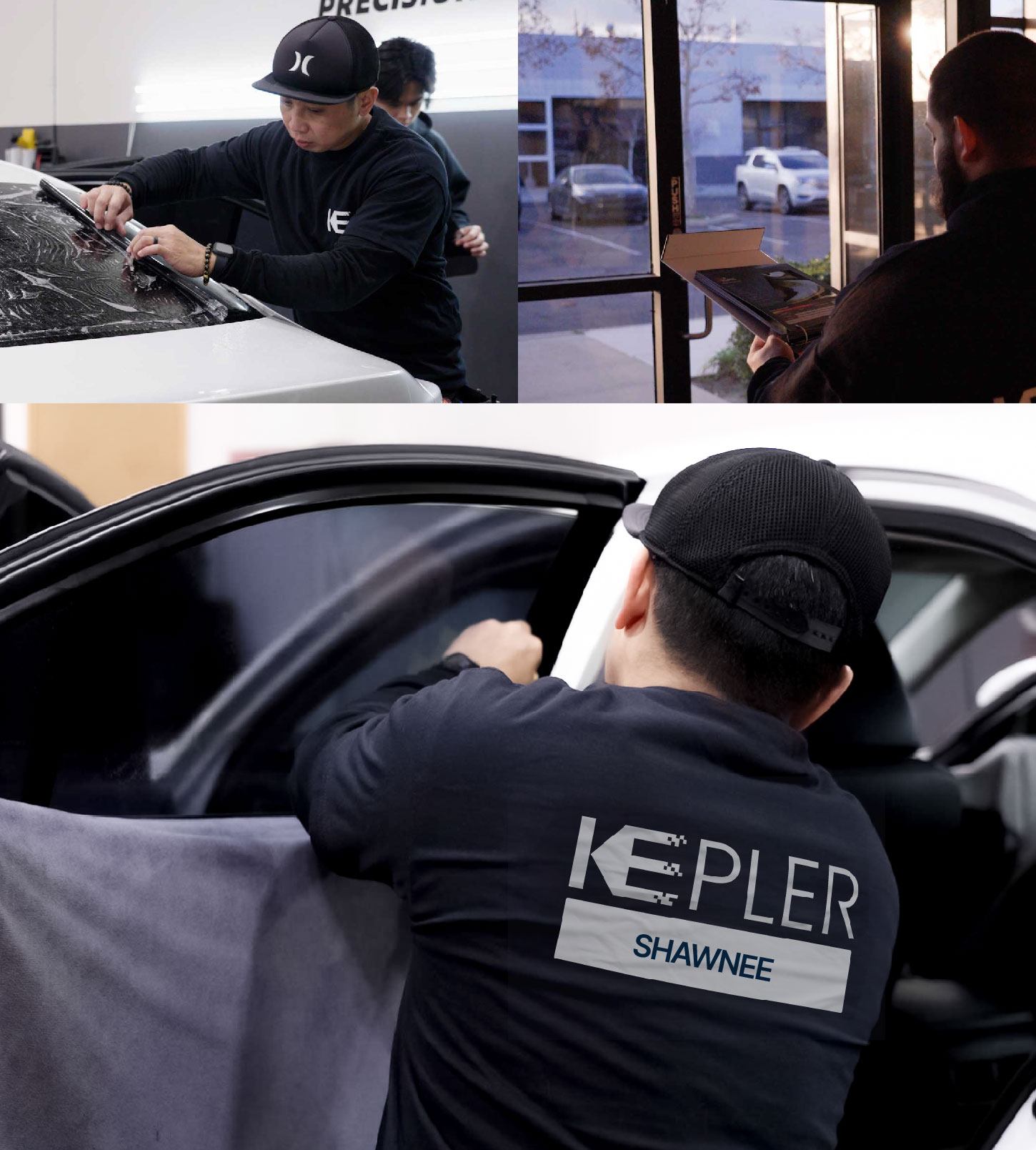 Automotive Window Tinting Expert Applying Film in Shawnee, Kansas