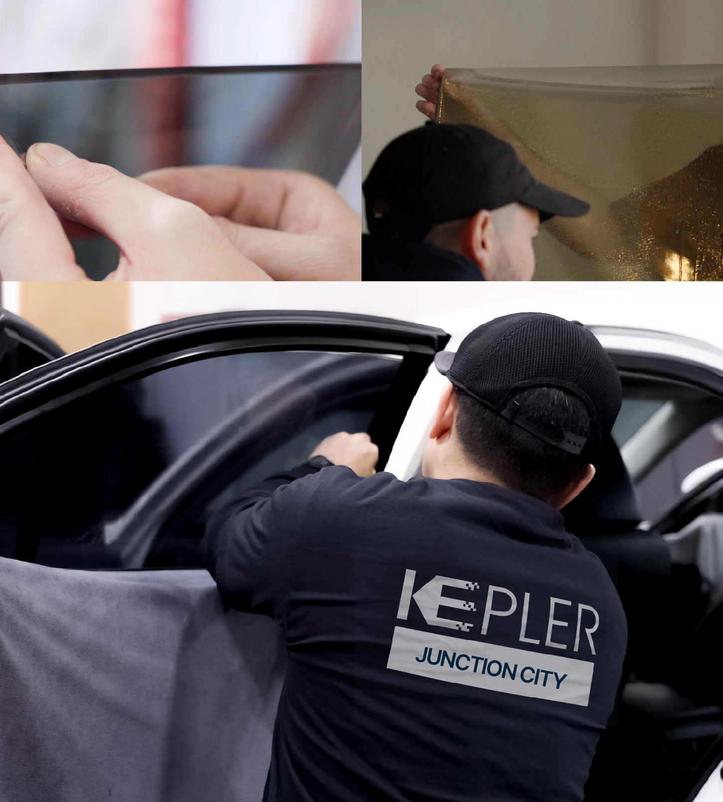 Automotive Window Tinting Expert Applying Film in Junction City, Kansas
