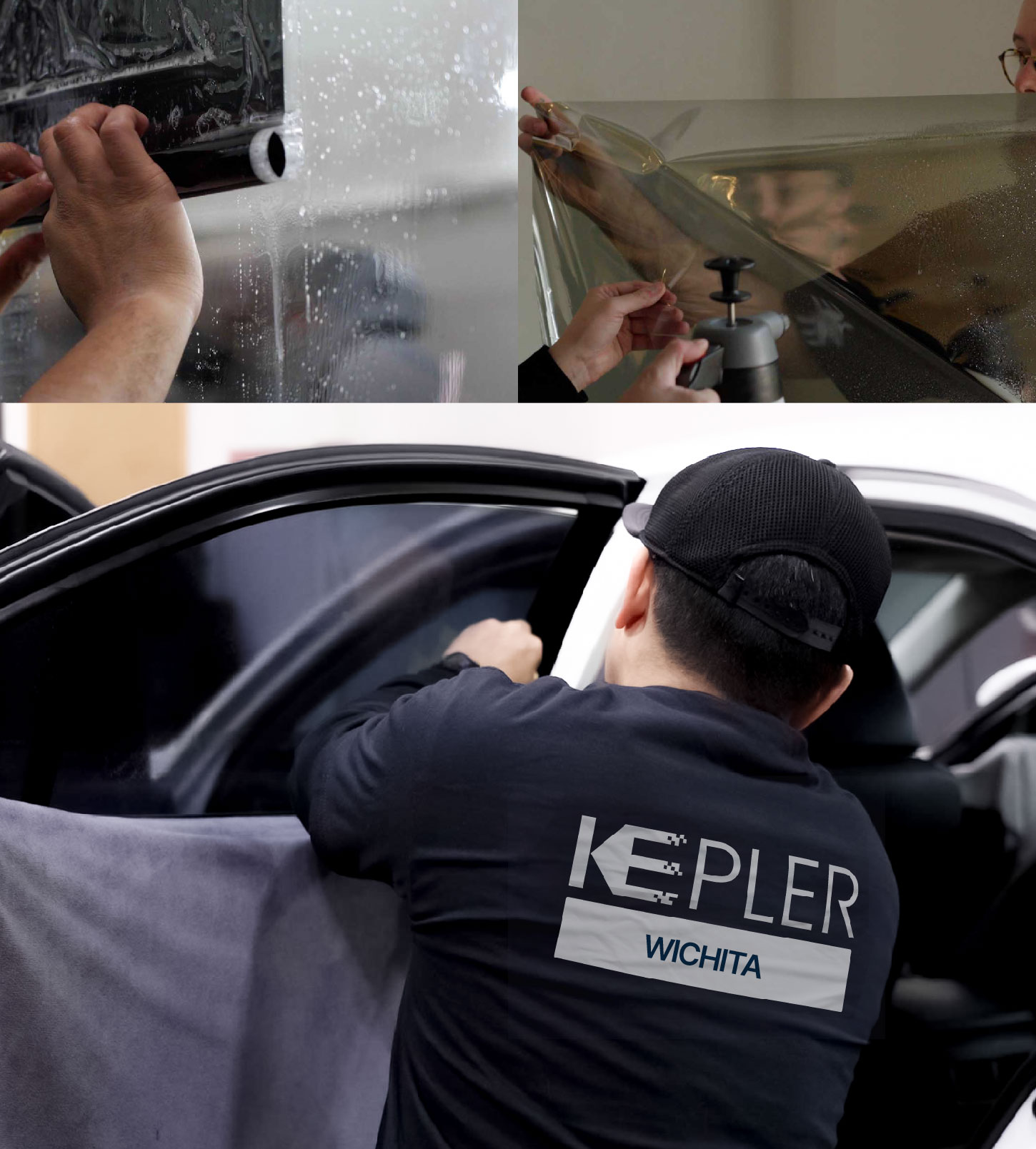 Automotive Window Tinting Expert Applying Film in Wichita, Kansas