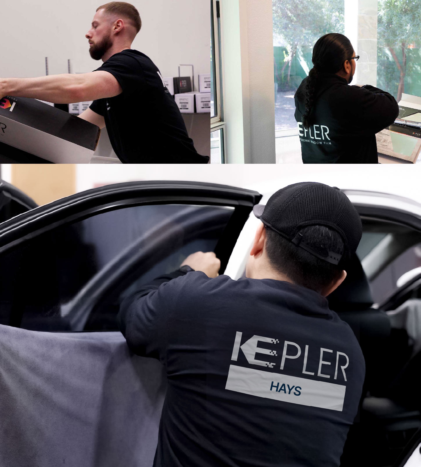 Automotive Window Tinting Expert Applying Film in Hays, Kansas