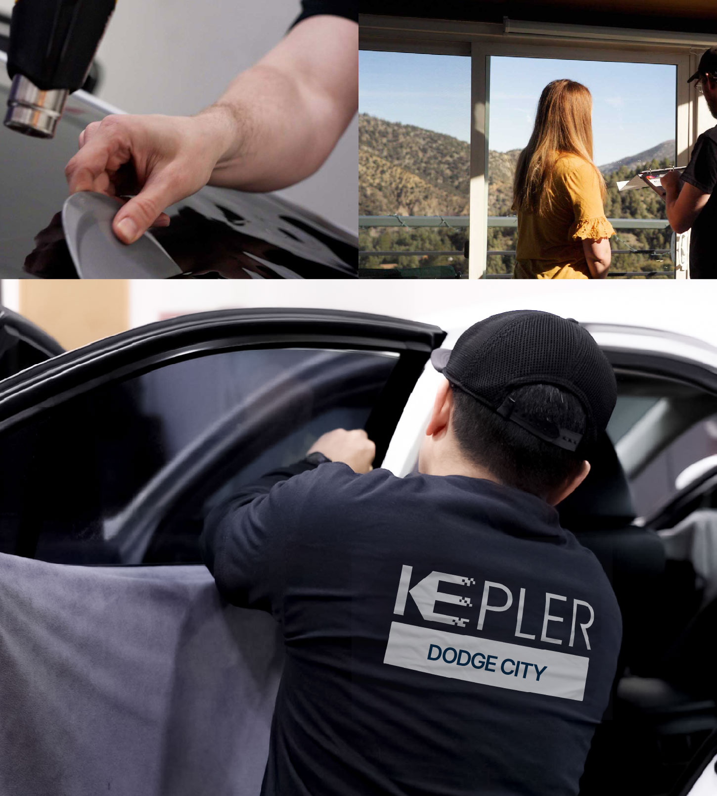 Automotive Window Tinting Expert Applying Film in Dodge City, Kansas