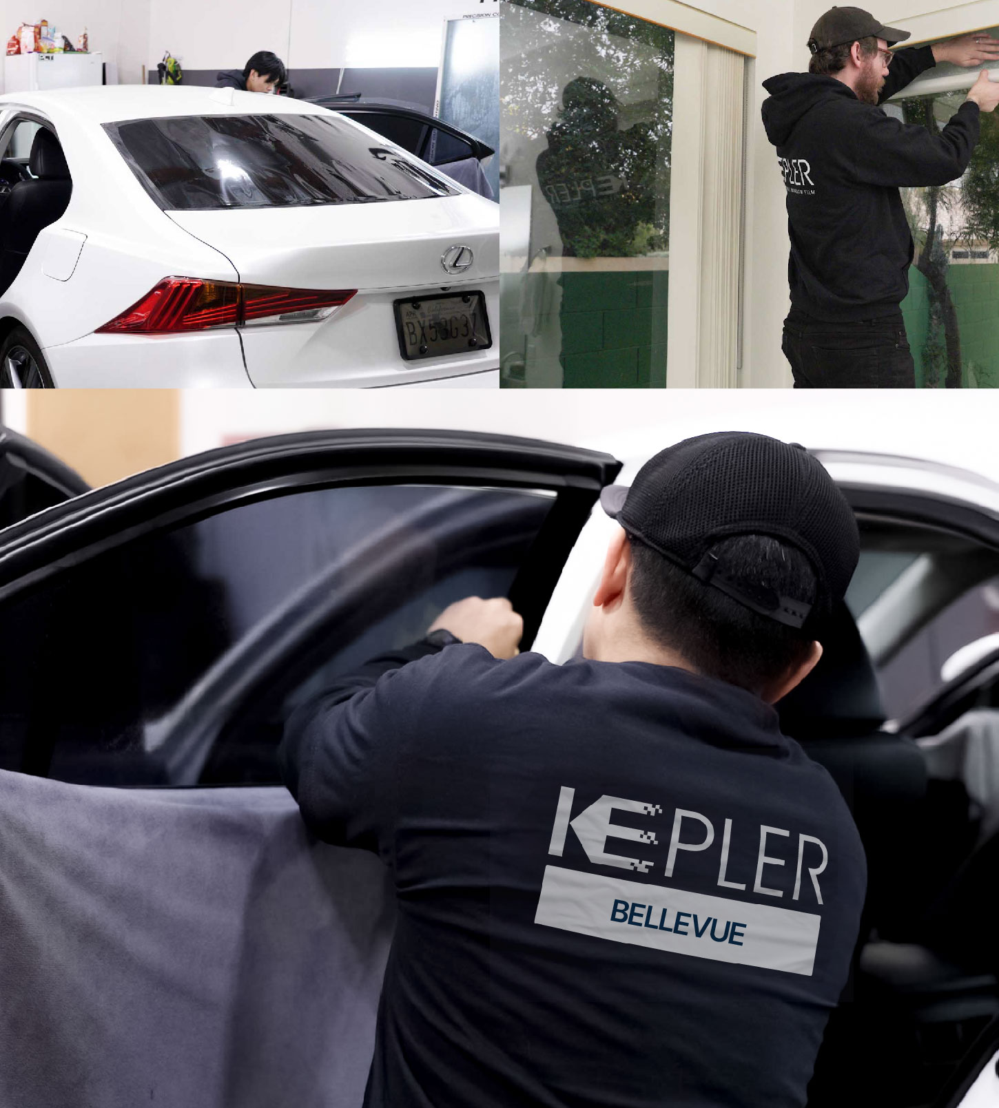 Automotive Window Tinting Expert Applying Film in Bellevue, Nebraska