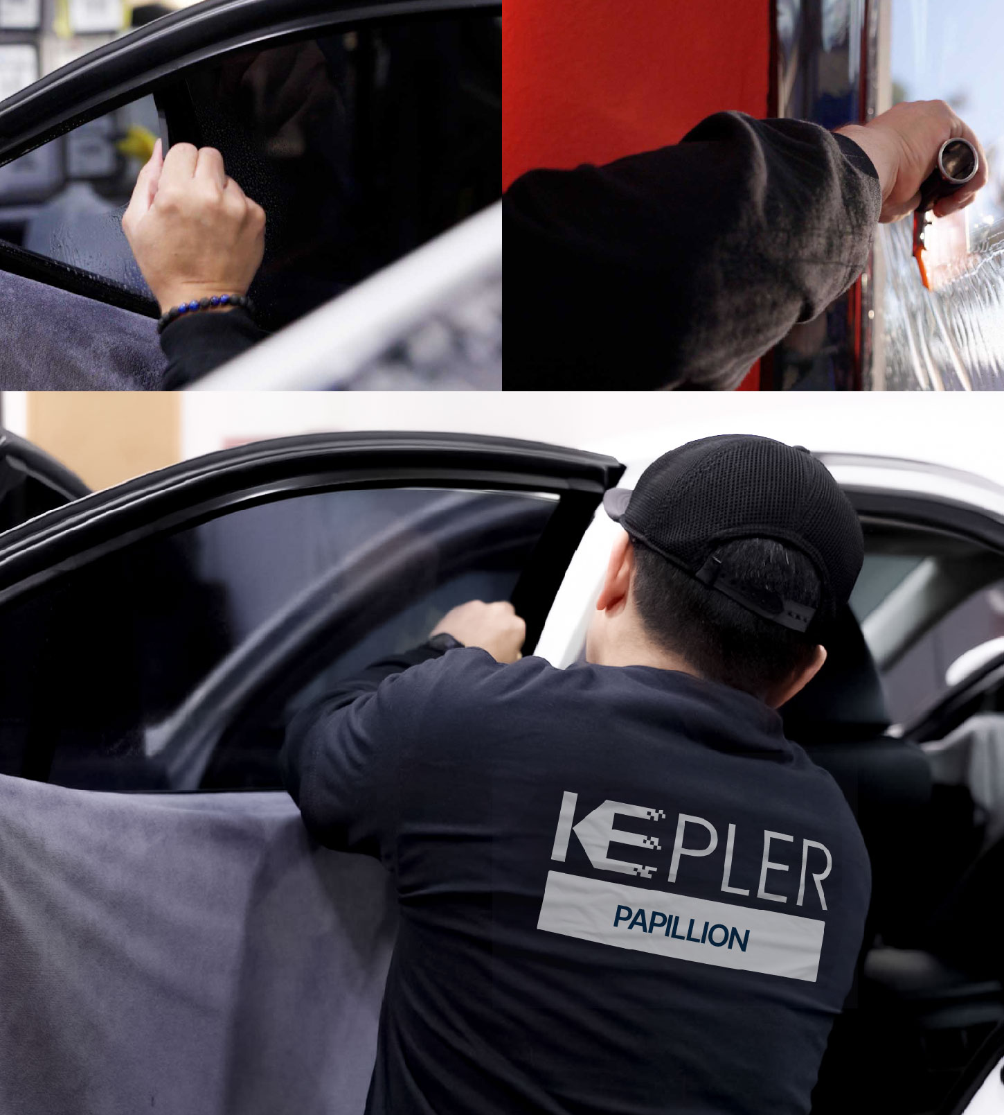 Automotive Window Tinting Expert Applying Film in Papillion, Nebraska