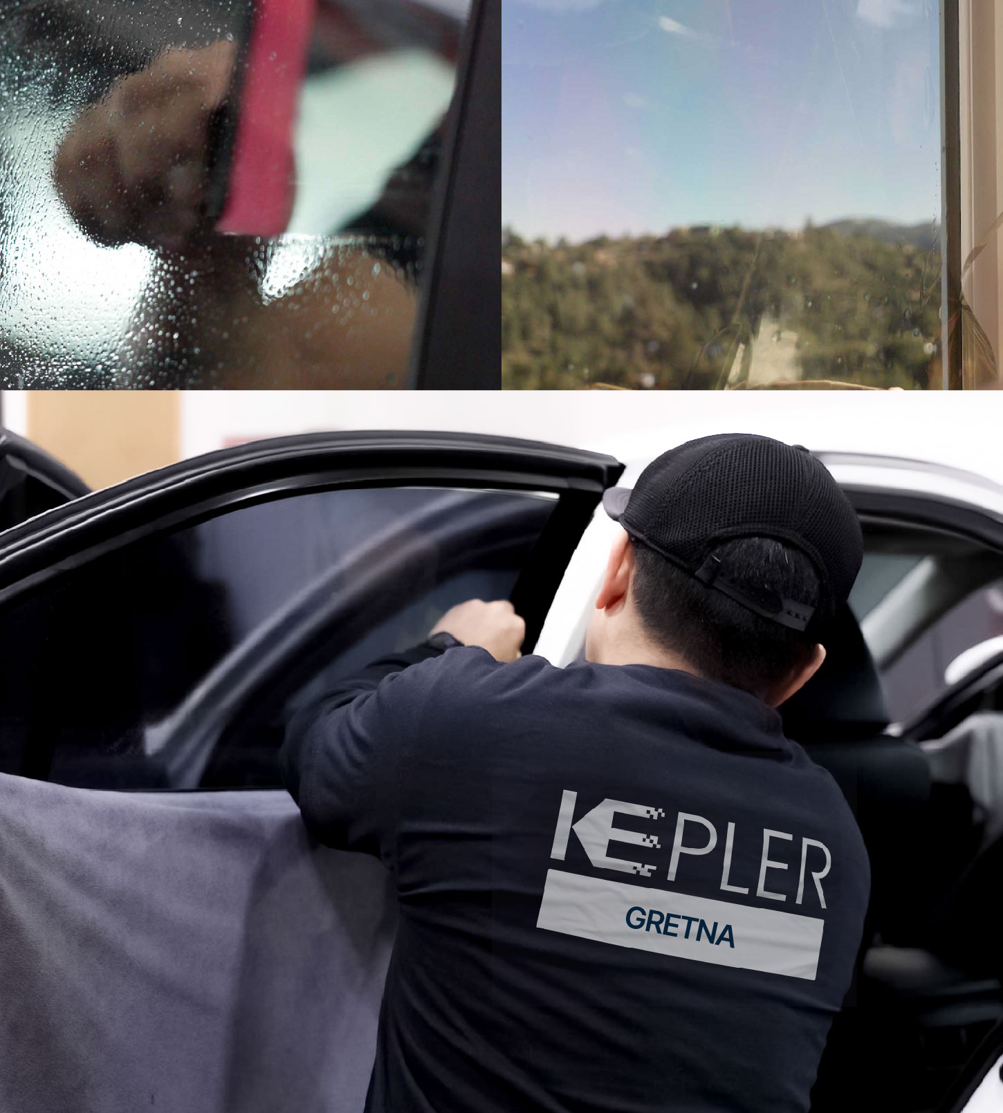 Automotive Window Tinting Expert Applying Film in Gretna, Louisiana